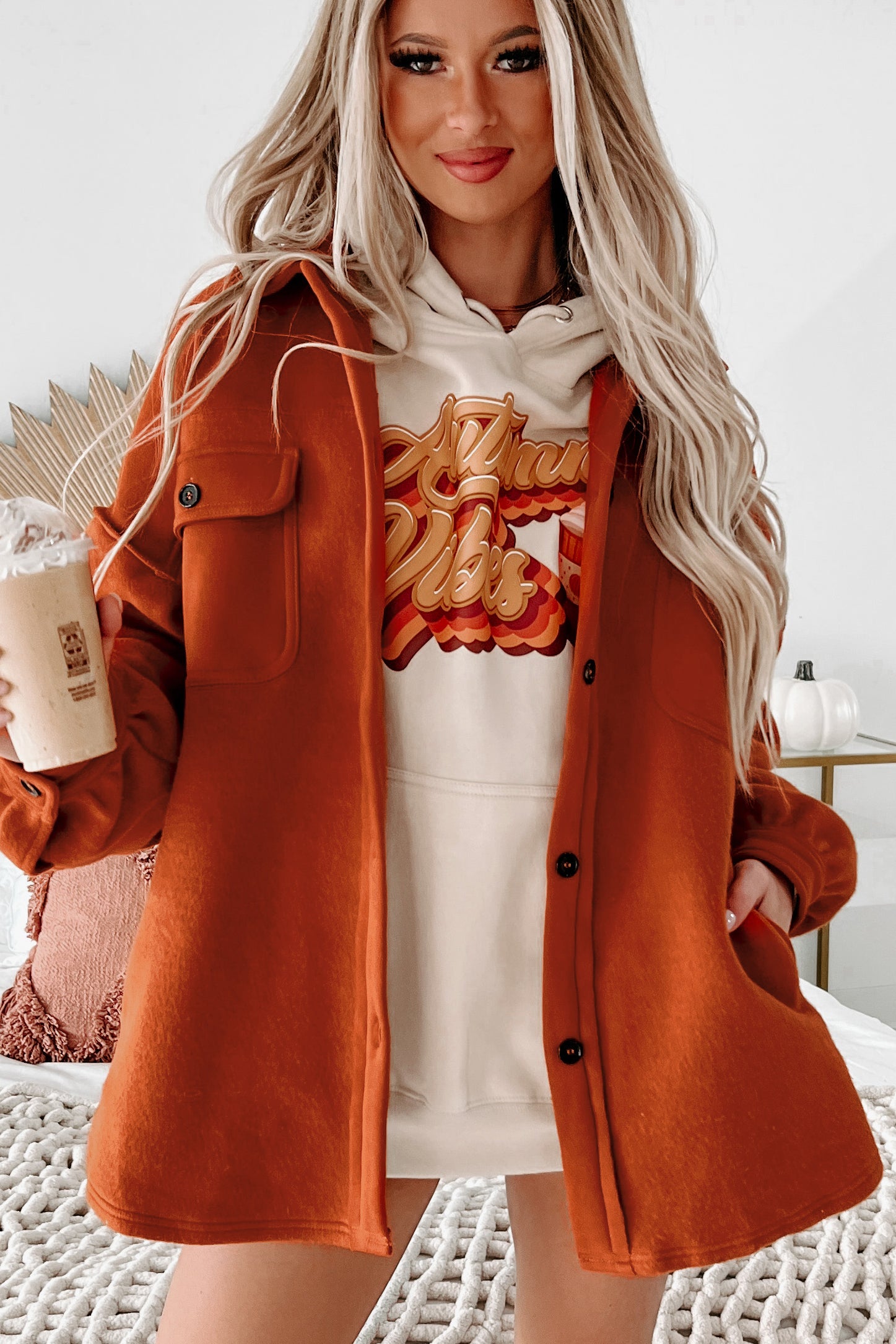 About Town Button Up Shacket (Rust)-The Formal Wear