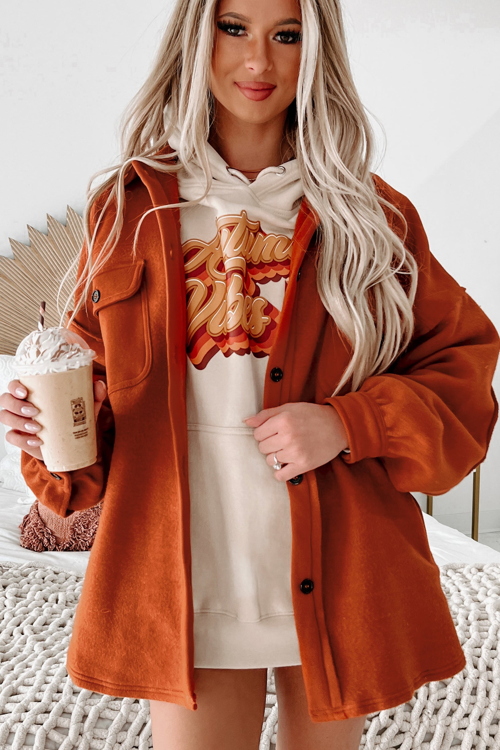 About Town Button Up Shacket (Rust)-The Formal Wear