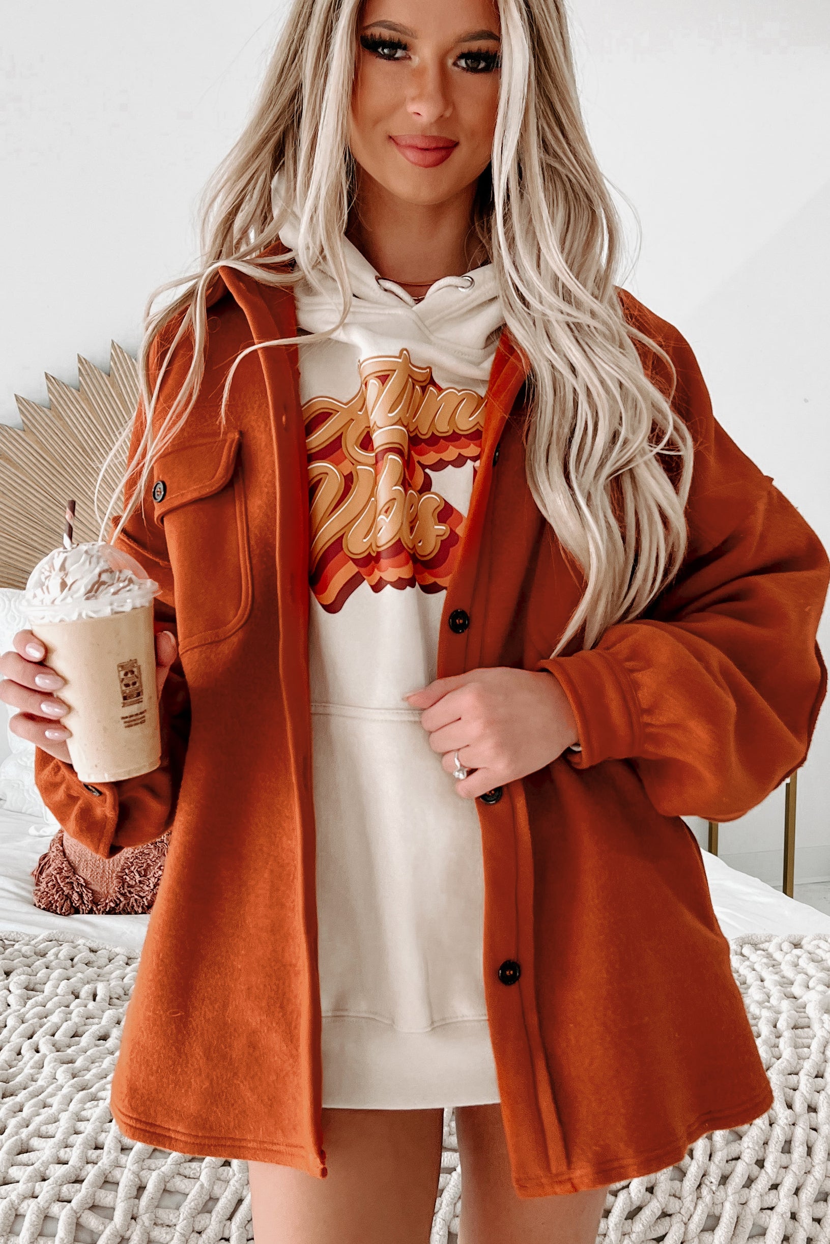 About Town Button Up Shacket (Rust)-The Formal Wear