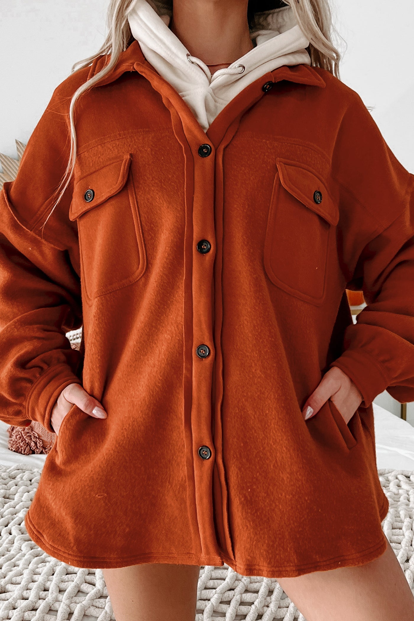 About Town Button Up Shacket (Rust)-The Formal Wear