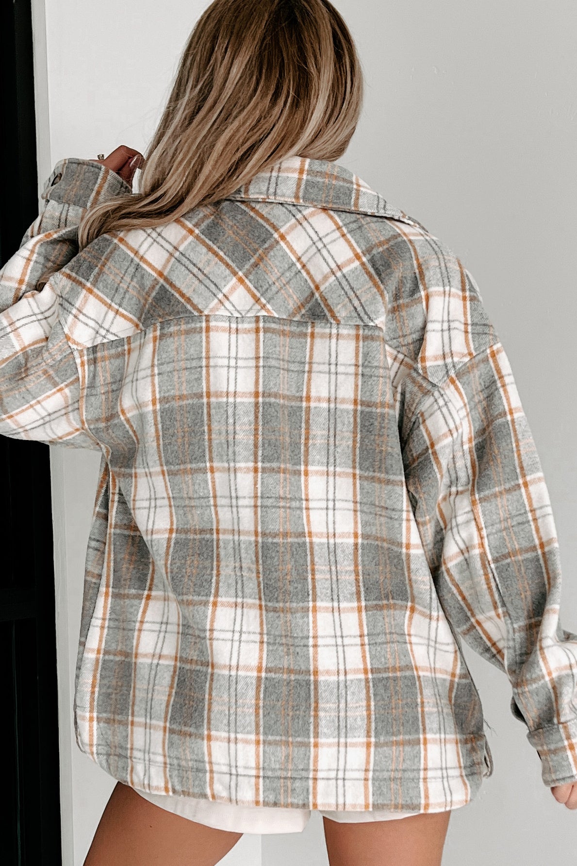 Remembered Pasts Plaid Shacket (Heather Grey)-The Formal Wear