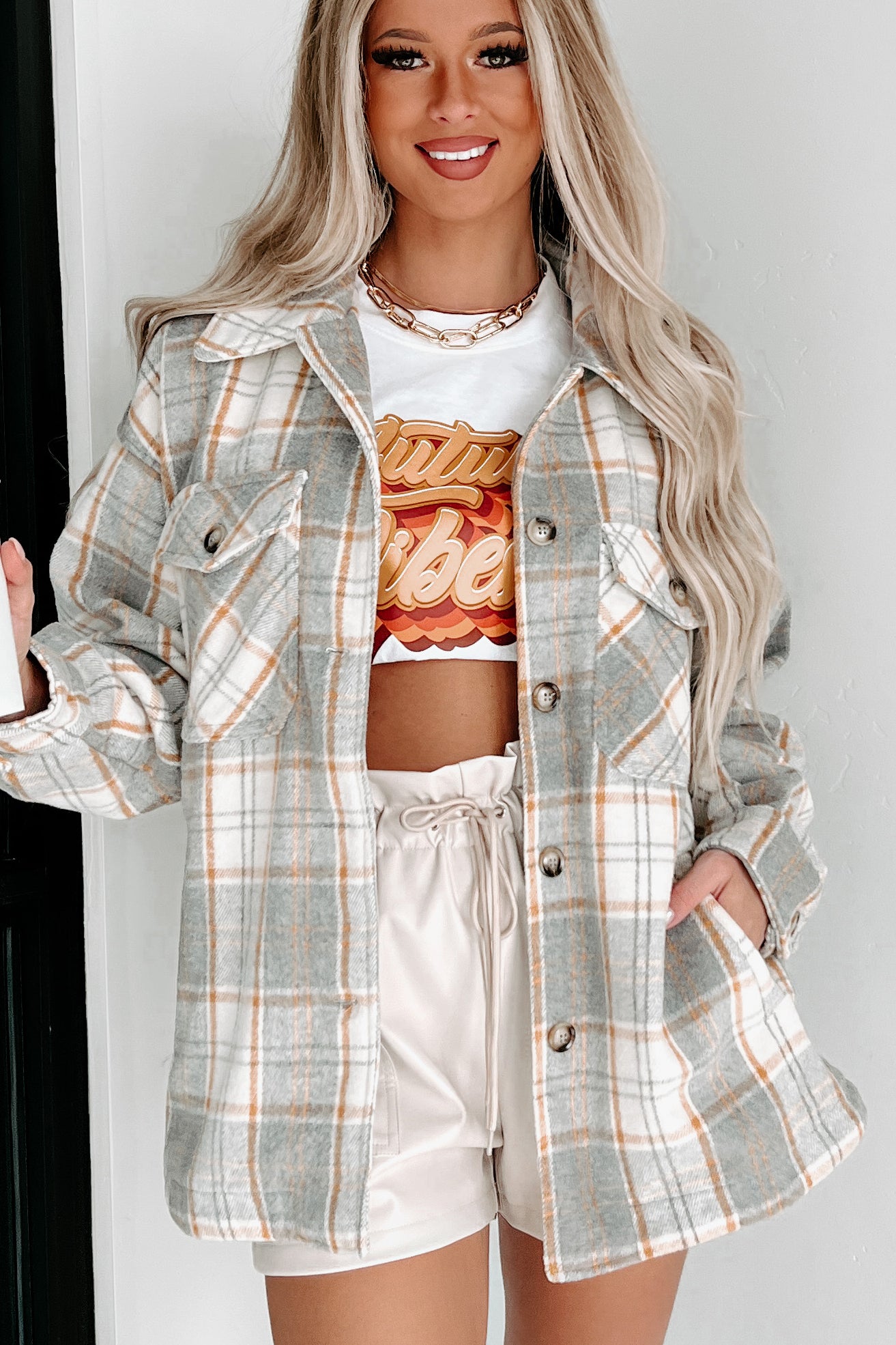 Remembered Pasts Plaid Shacket (Heather Grey)-The Formal Wear