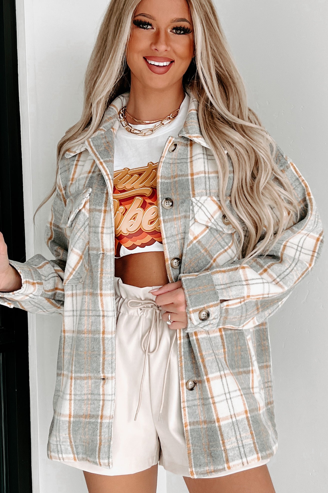 Remembered Pasts Plaid Shacket (Heather Grey)-The Formal Wear