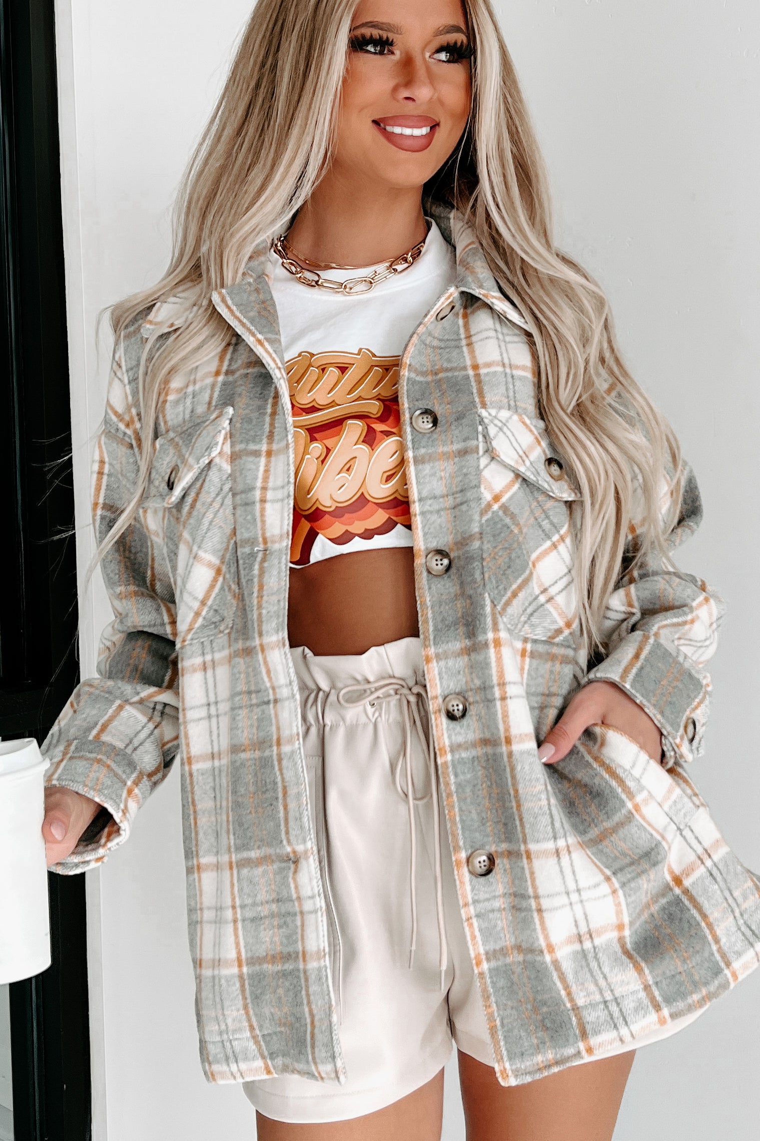 Remembered Pasts Plaid Shacket (Heather Grey)-The Formal Wear