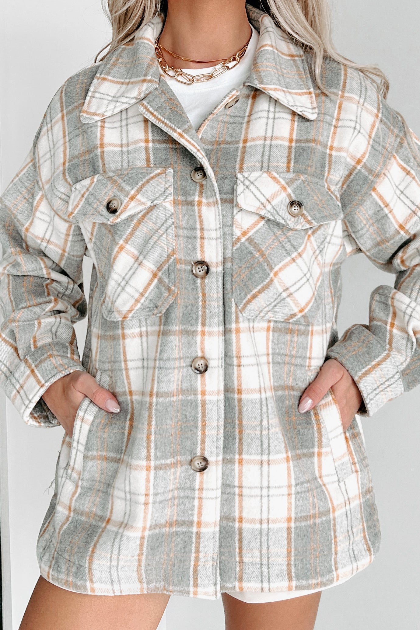 Remembered Pasts Plaid Shacket (Heather Grey)-The Formal Wear