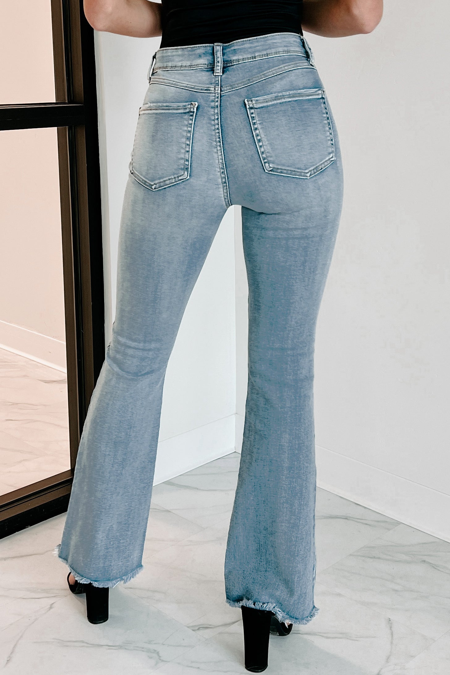 Artsal High Rise Fray Hem Bootcut Jeans (Medium Wash)-The Formal Wear