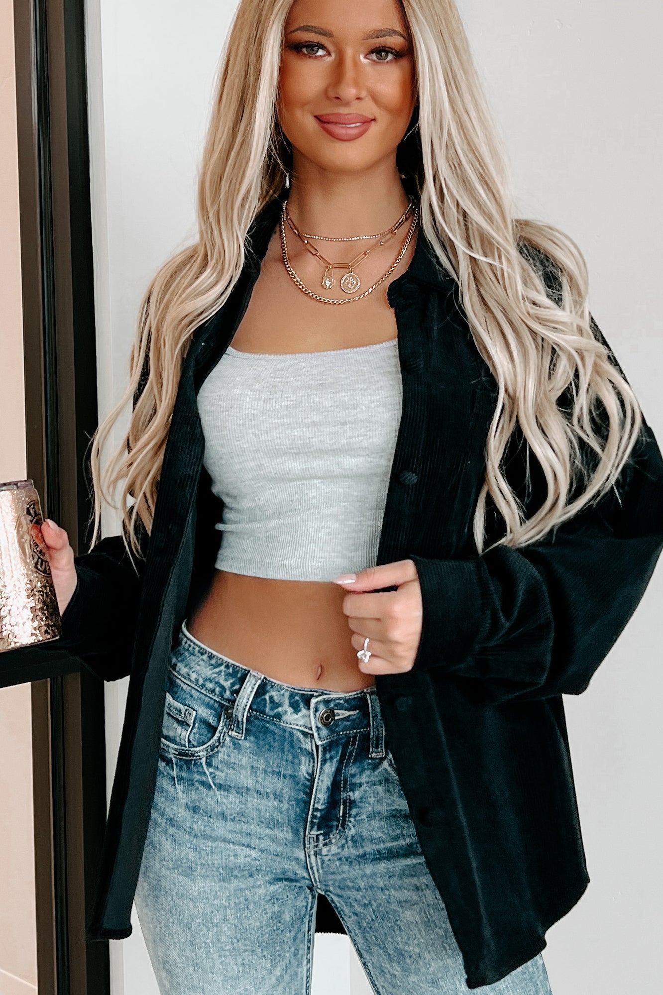 Saturdays At Market Oversized Corduroy Shacket (Black)-The Formal Wear