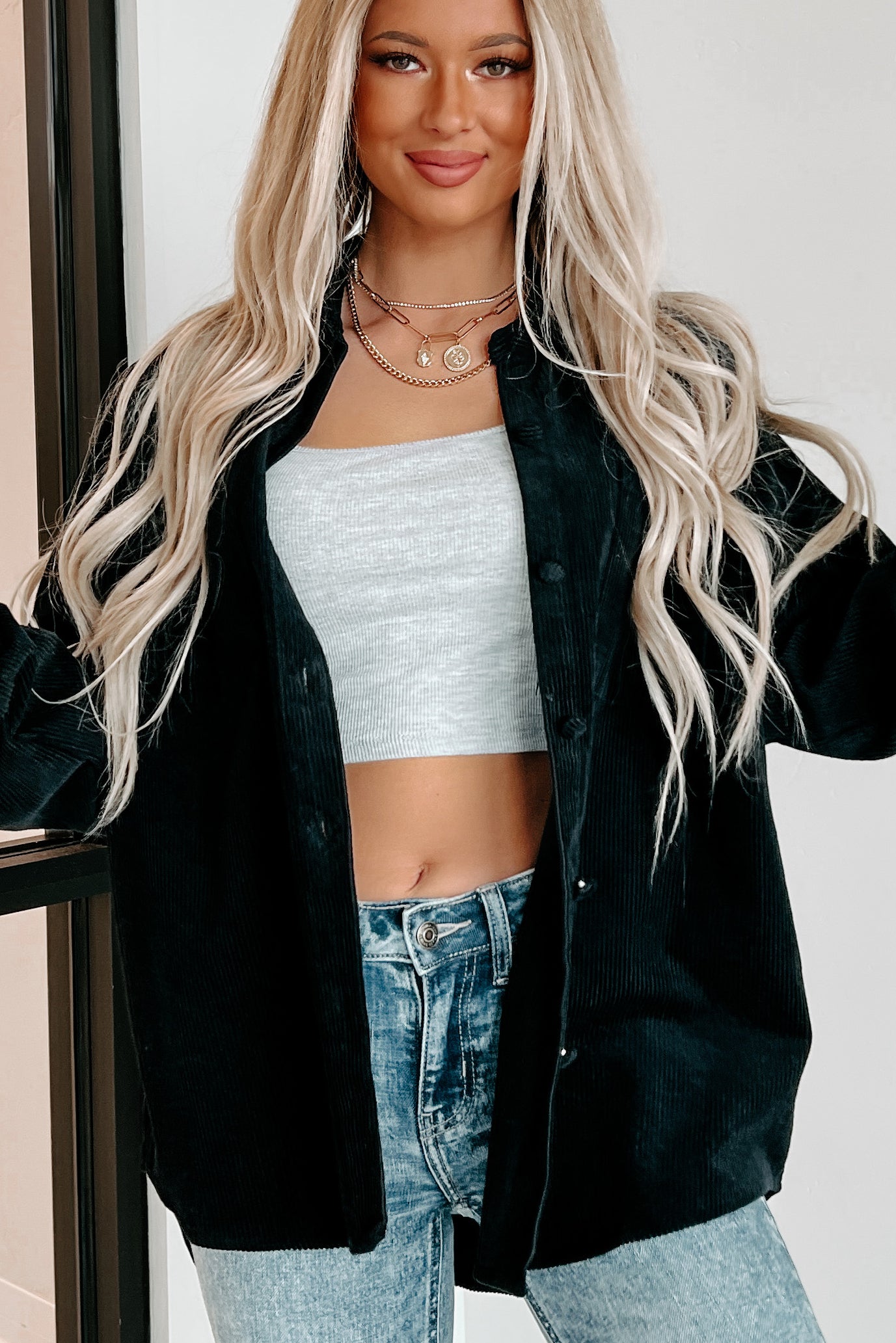 Saturdays At Market Oversized Corduroy Shacket (Black)-The Formal Wear