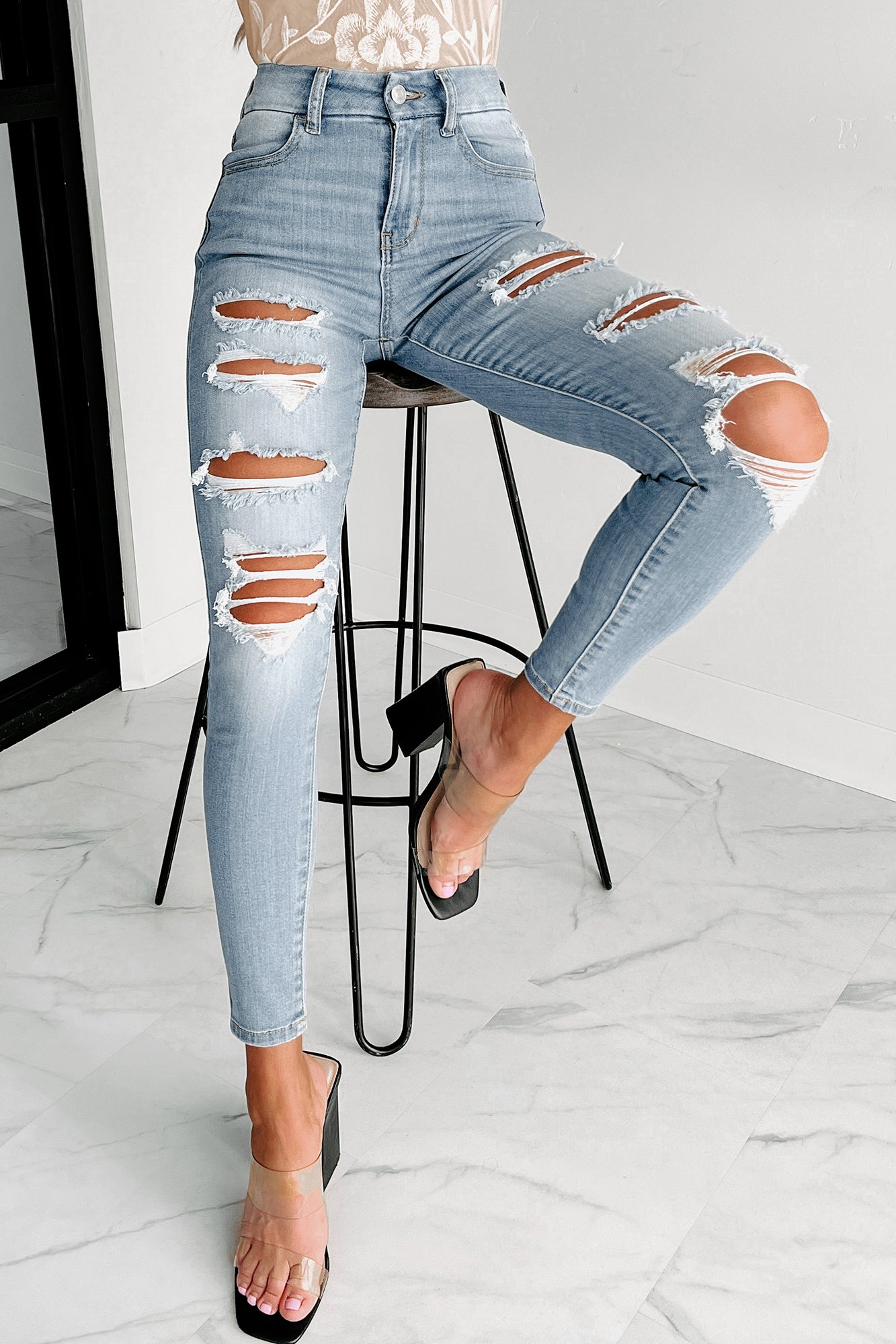 Mila High Rise Distressed Skinny Jean (Light)-The Formal Wear