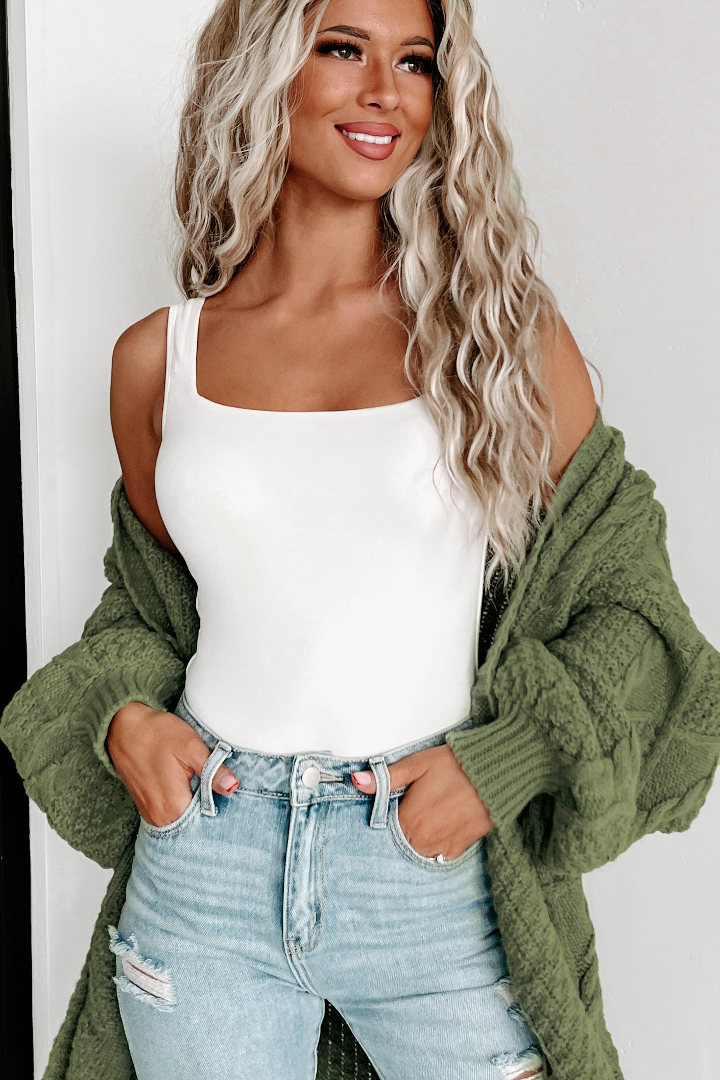 What You Need Open Front Knit Cardigan (Olive)-The Formal Wear