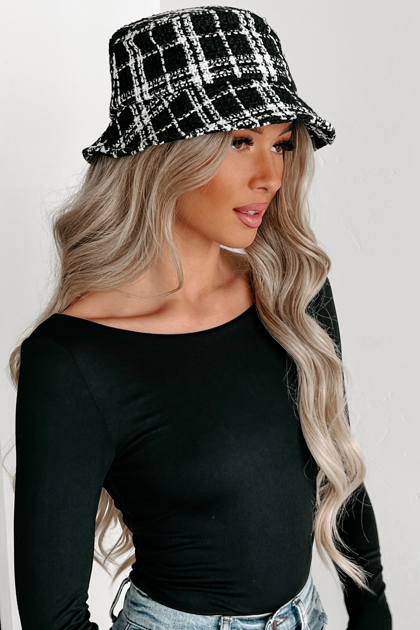 Mystery Solved Plaid Bucket Hat (Black/White)-The Formal Wear