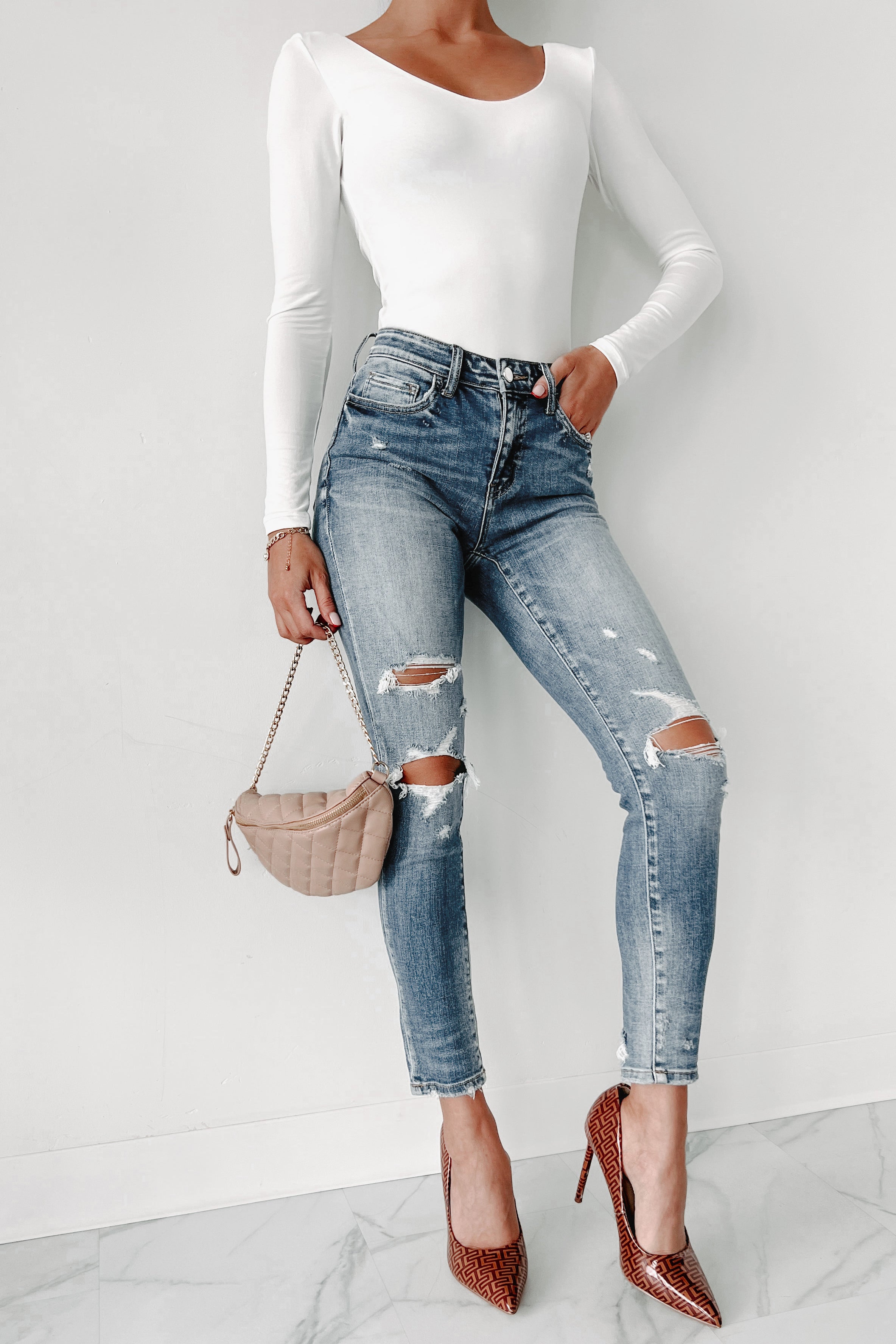 Olina Mid-Rise Distressed Skinny Flying Monkey Jeans (Medium Denim)-The Formal Wear