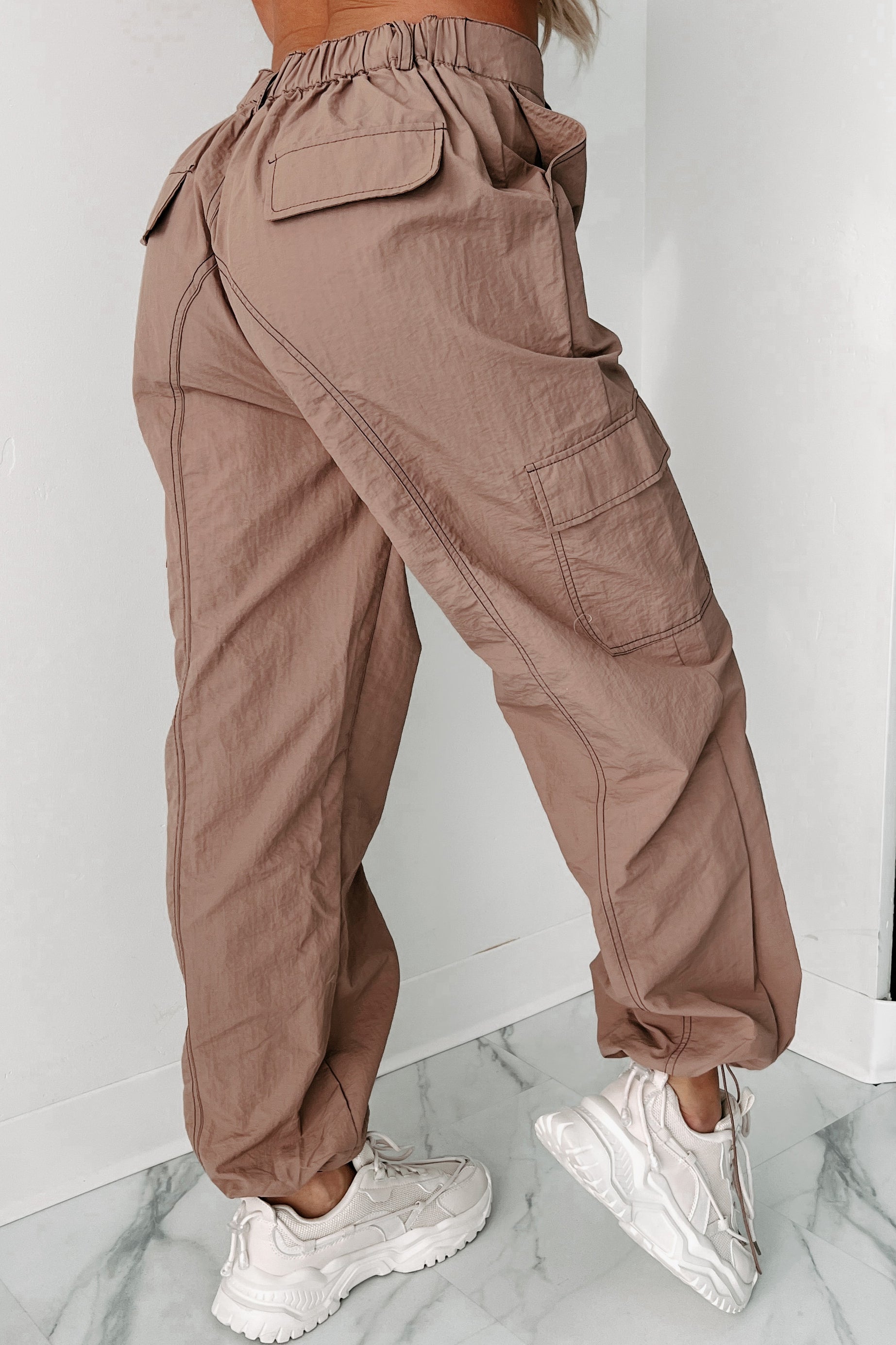 Celia Nylon Cargo Pants (Mocha)-The Formal Wear