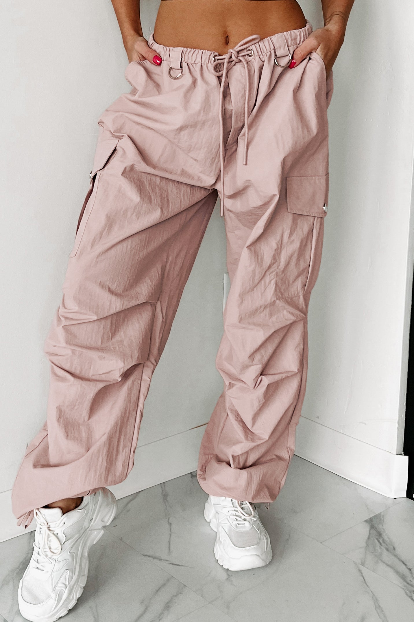 Addicted To Adventure High Rise Nylon Cargo Pants (Pale Rose)-The Formal Wear