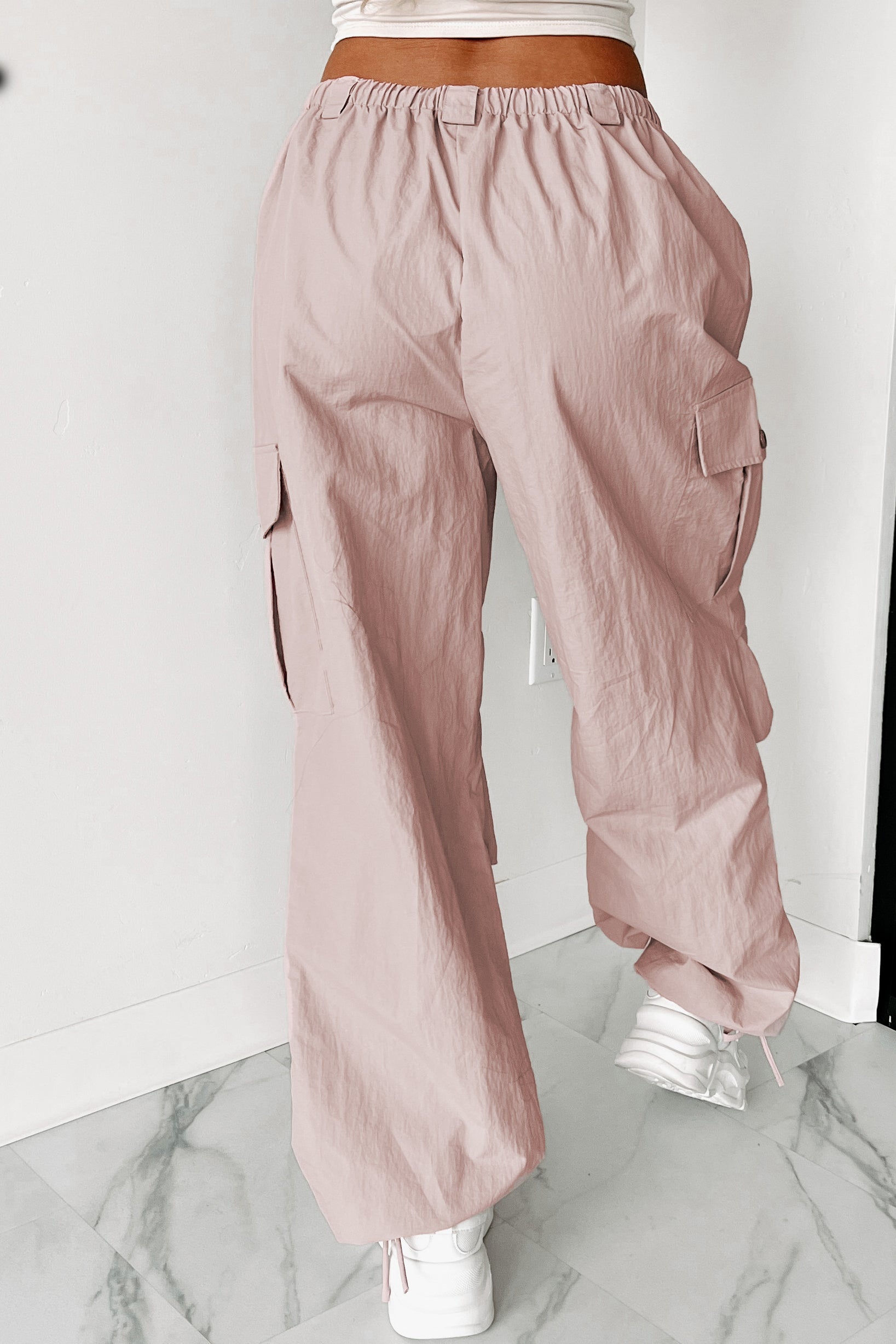 Addicted To Adventure High Rise Nylon Cargo Pants (Pale Rose)-The Formal Wear