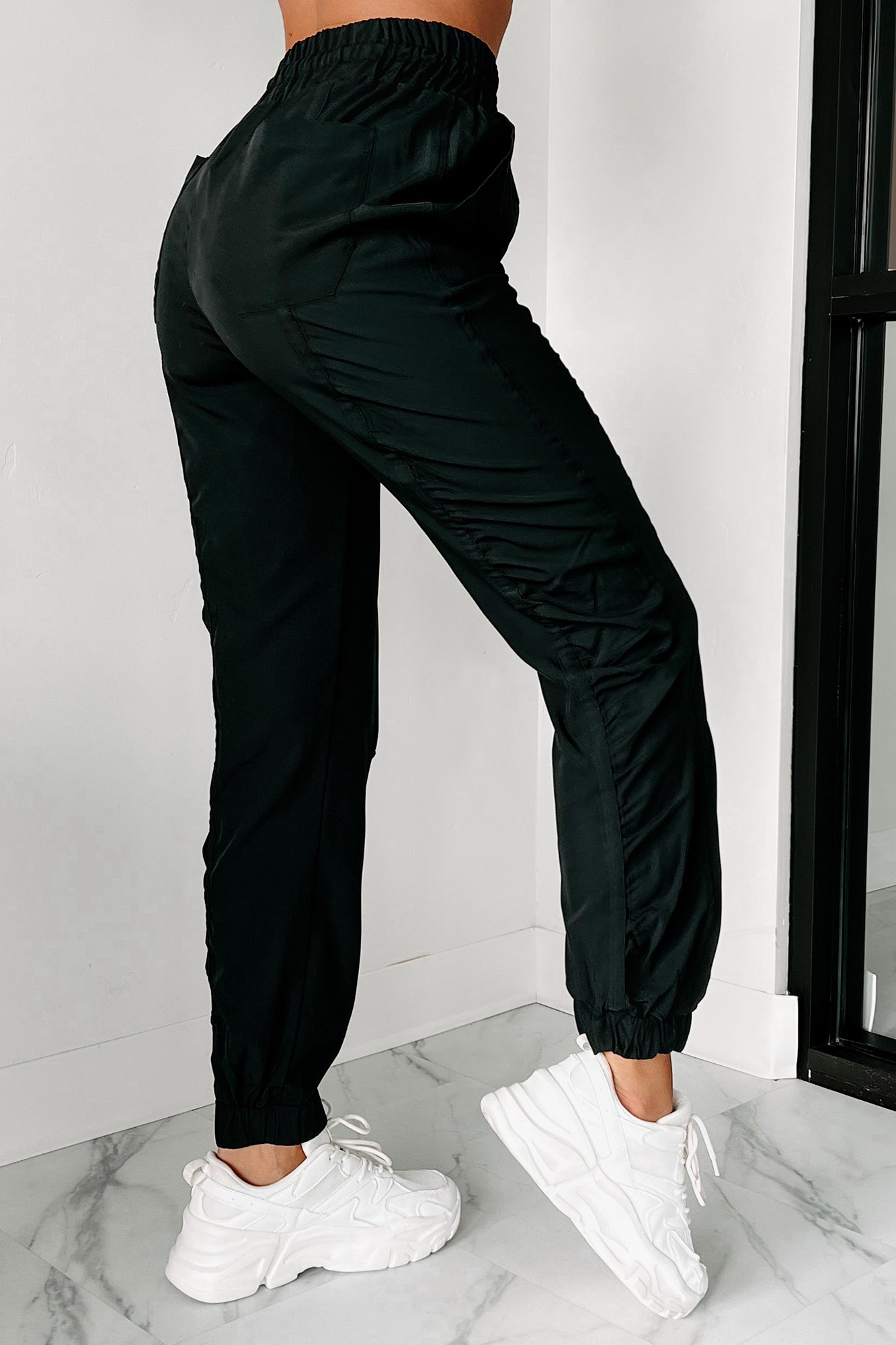 Catch Me Up Ruched Joggers (Black)-The Formal Wear