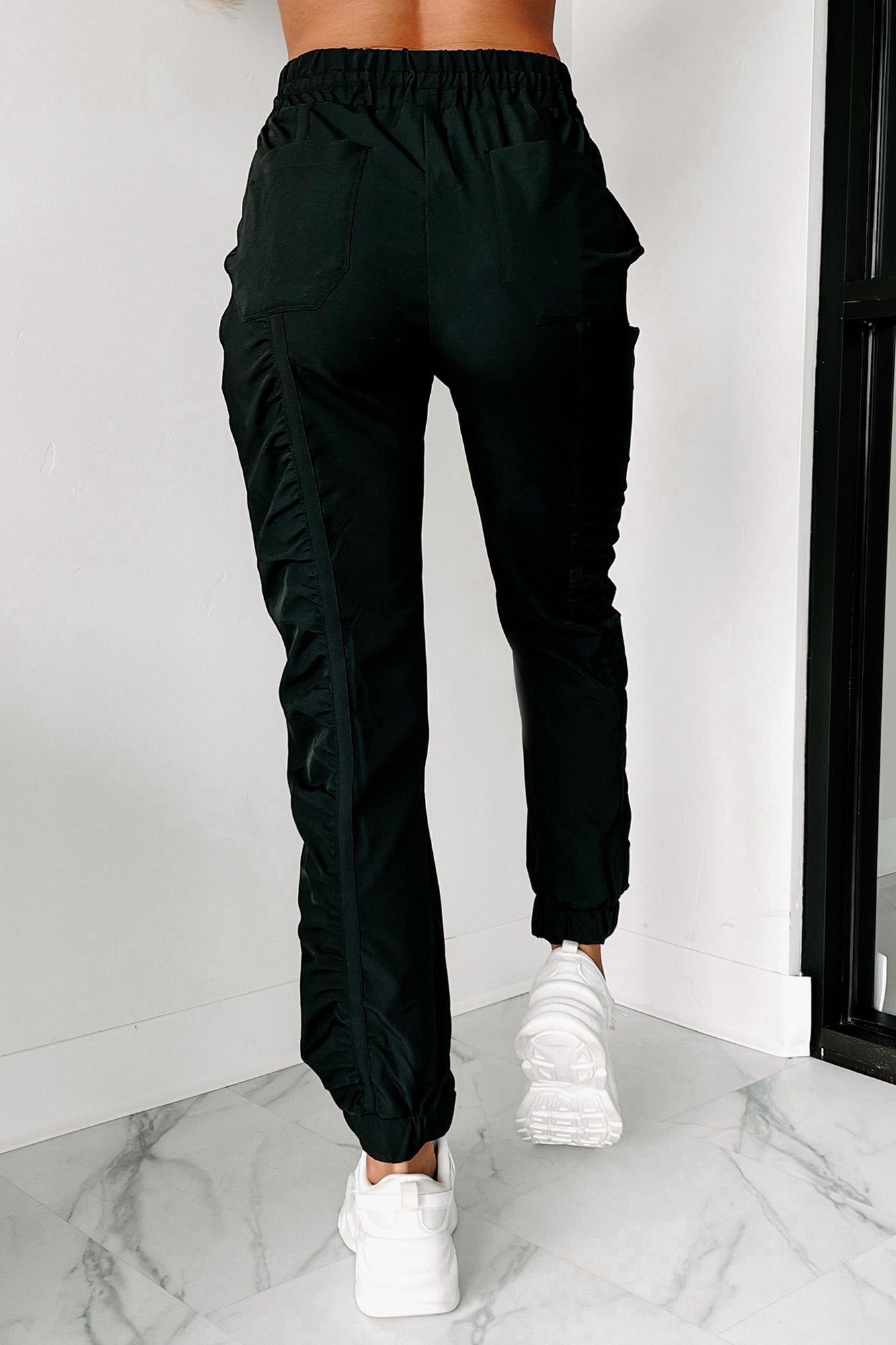Catch Me Up Ruched Joggers (Black)-The Formal Wear