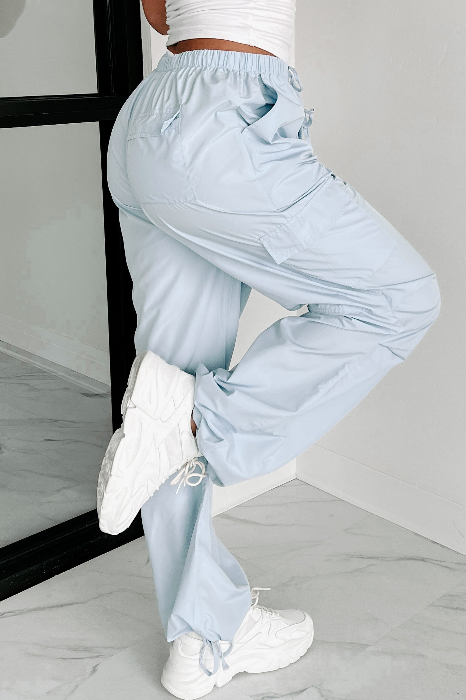 Craving Adventure Wide Leg Cargo Pants (Powder Blue)-The Formal Wear