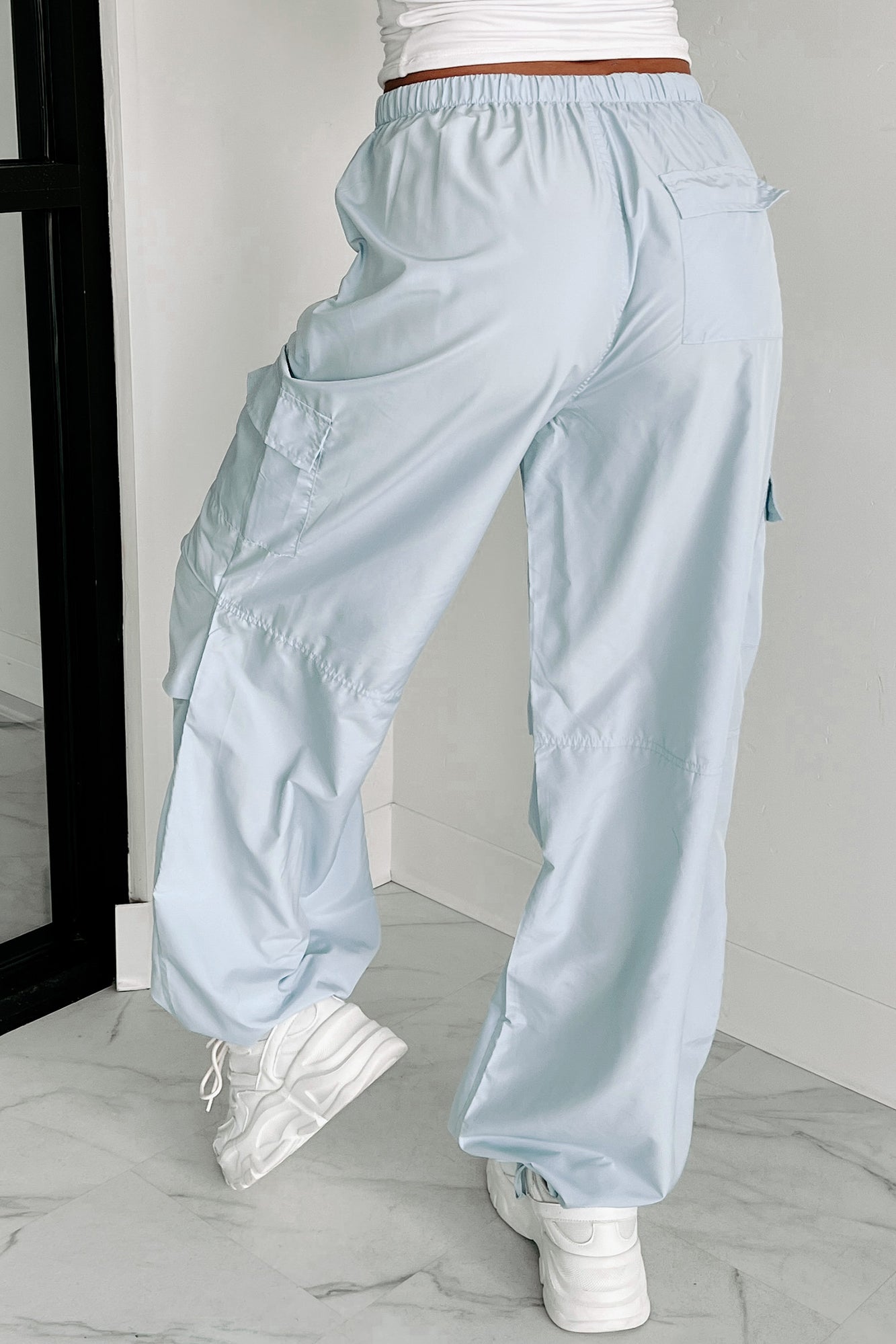 Craving Adventure Wide Leg Cargo Pants (Powder Blue)-The Formal Wear