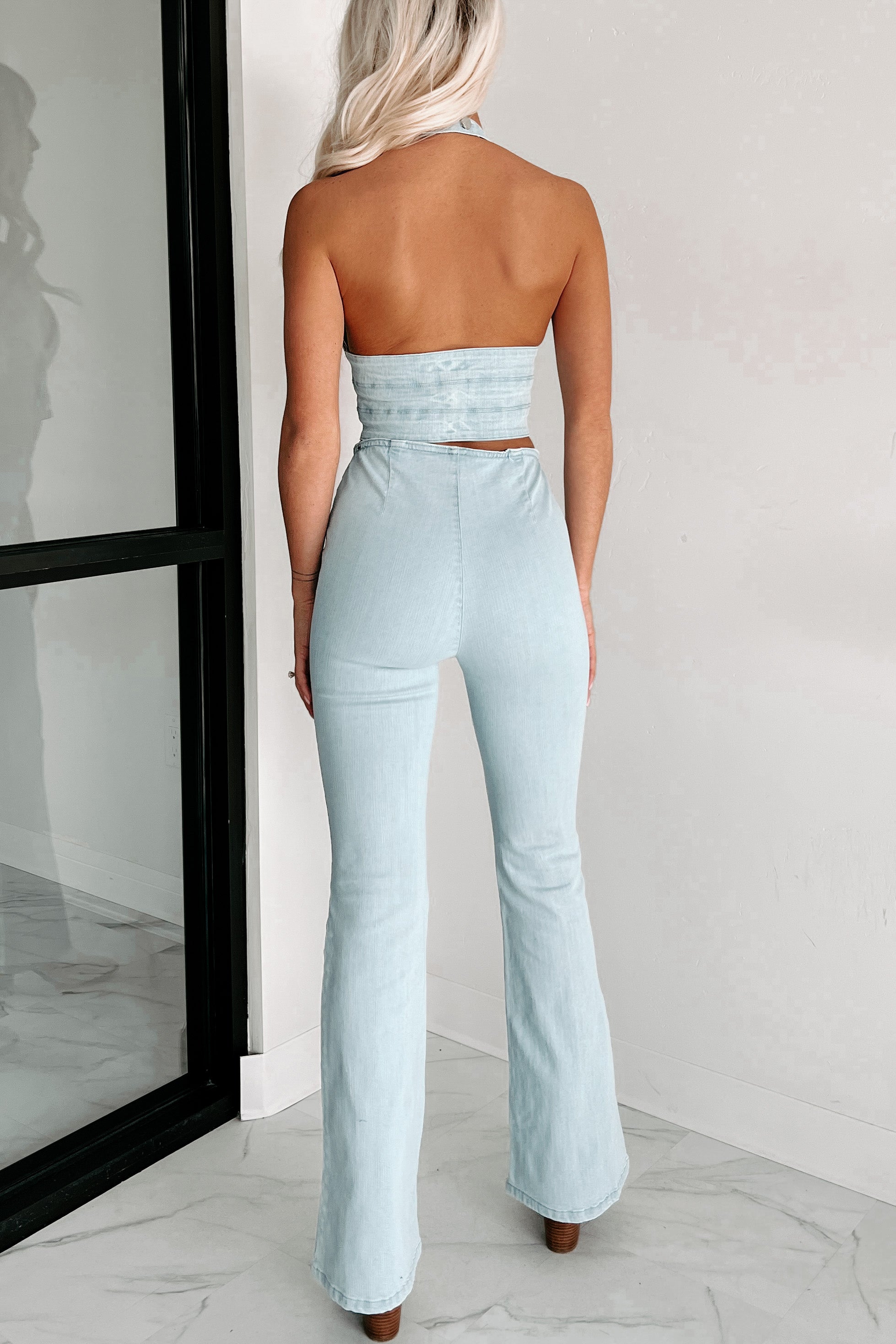 Here For The Rodeo Two Piece Denim Pant Set (Light Denim)-The Formal Wear