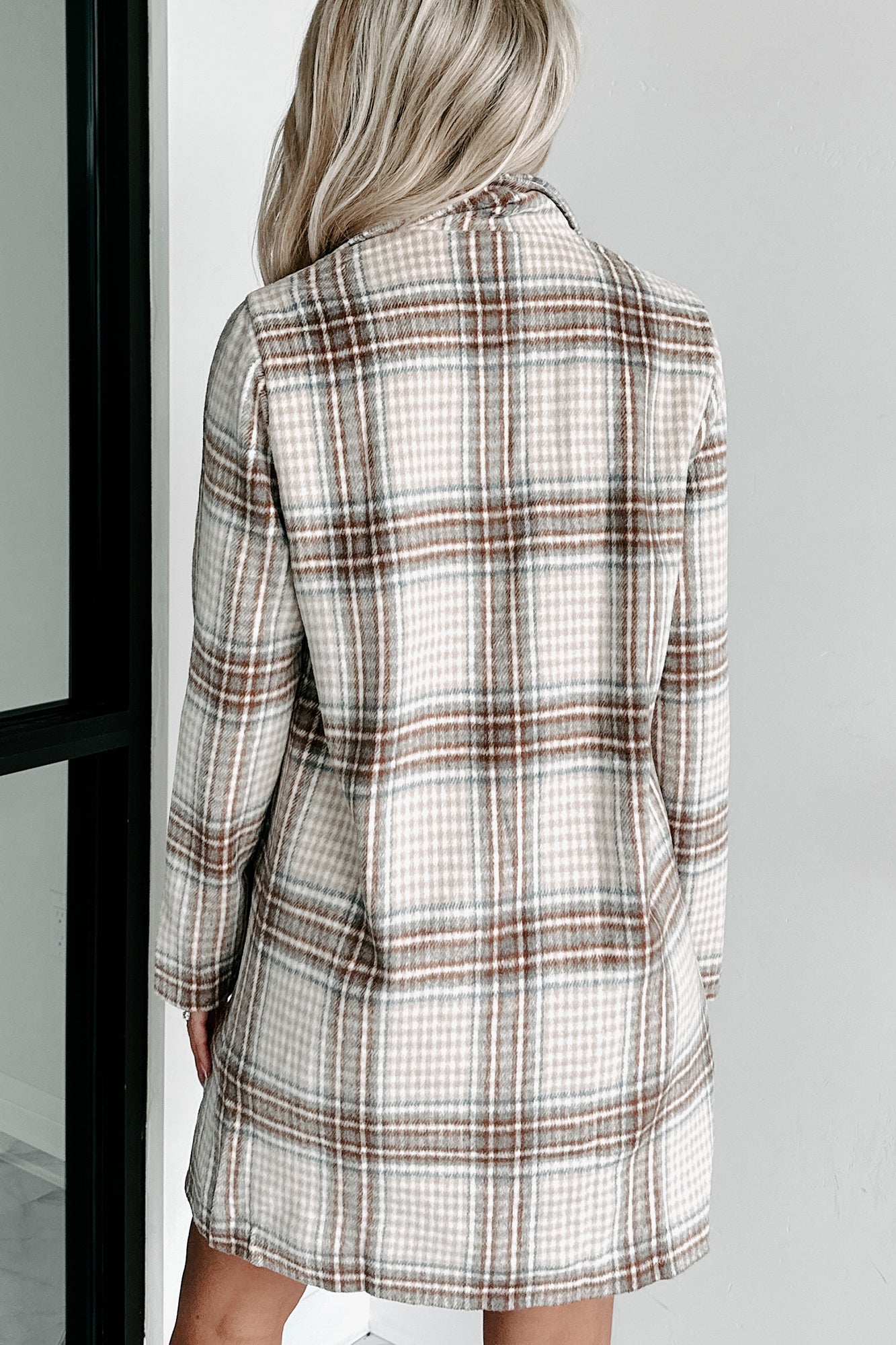 Moves Ahead Plaid Coat (Tan/Brown/Denim)-The Formal Wear