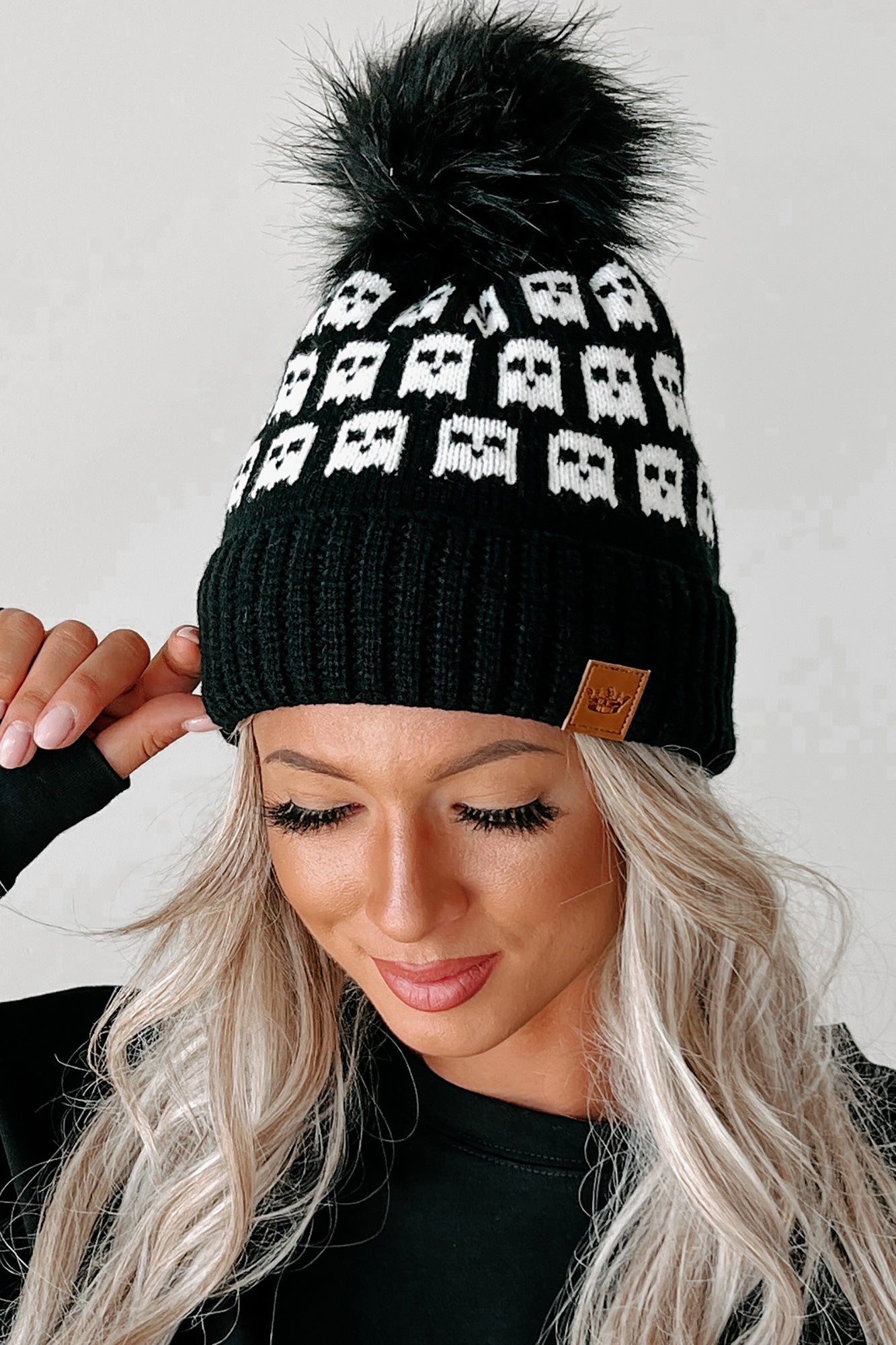 Ghostly Friends Knit Pom Beanie (Black Ghost)-The Formal Wear
