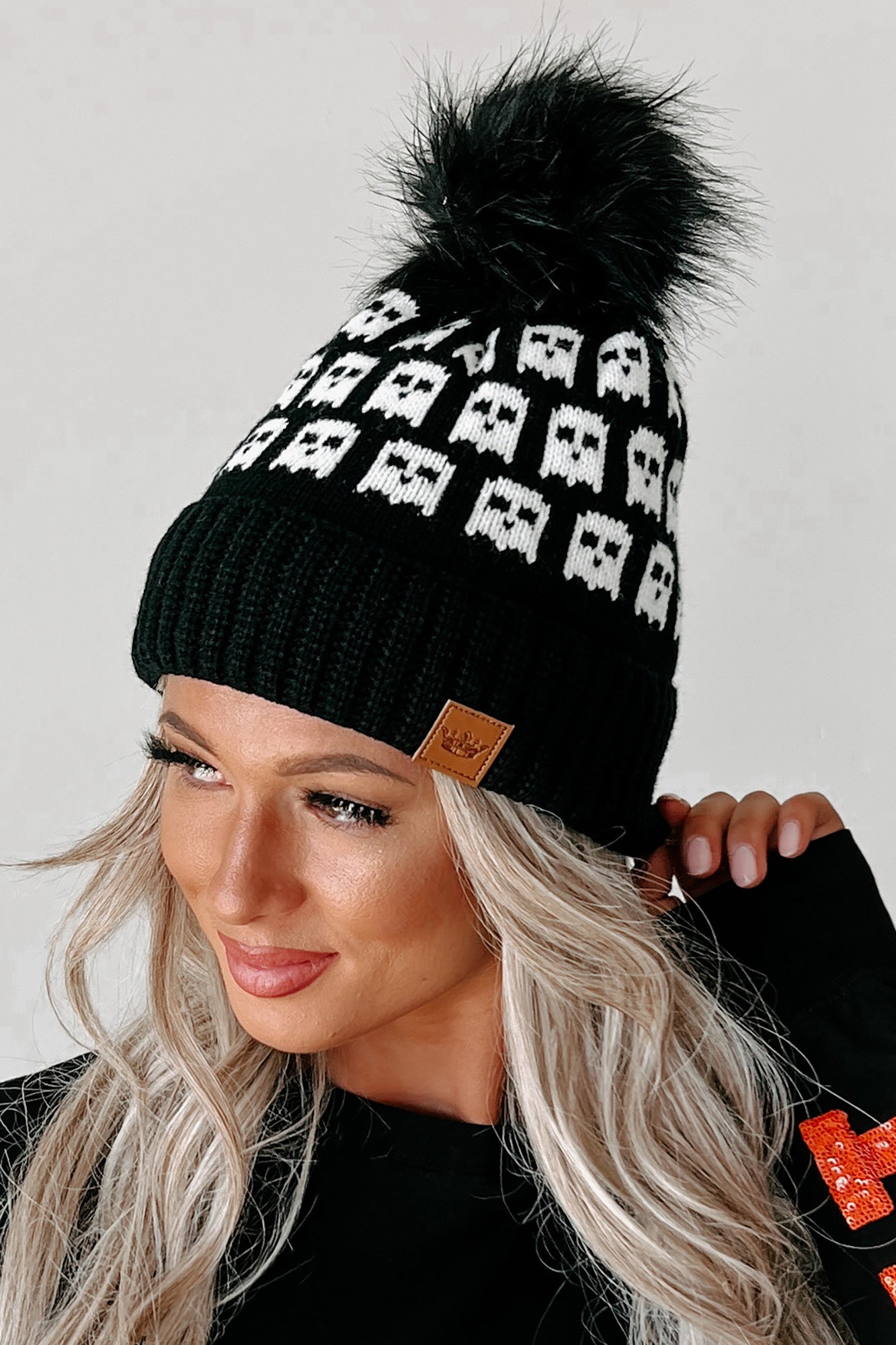 Ghostly Friends Knit Pom Beanie (Black Ghost)-The Formal Wear