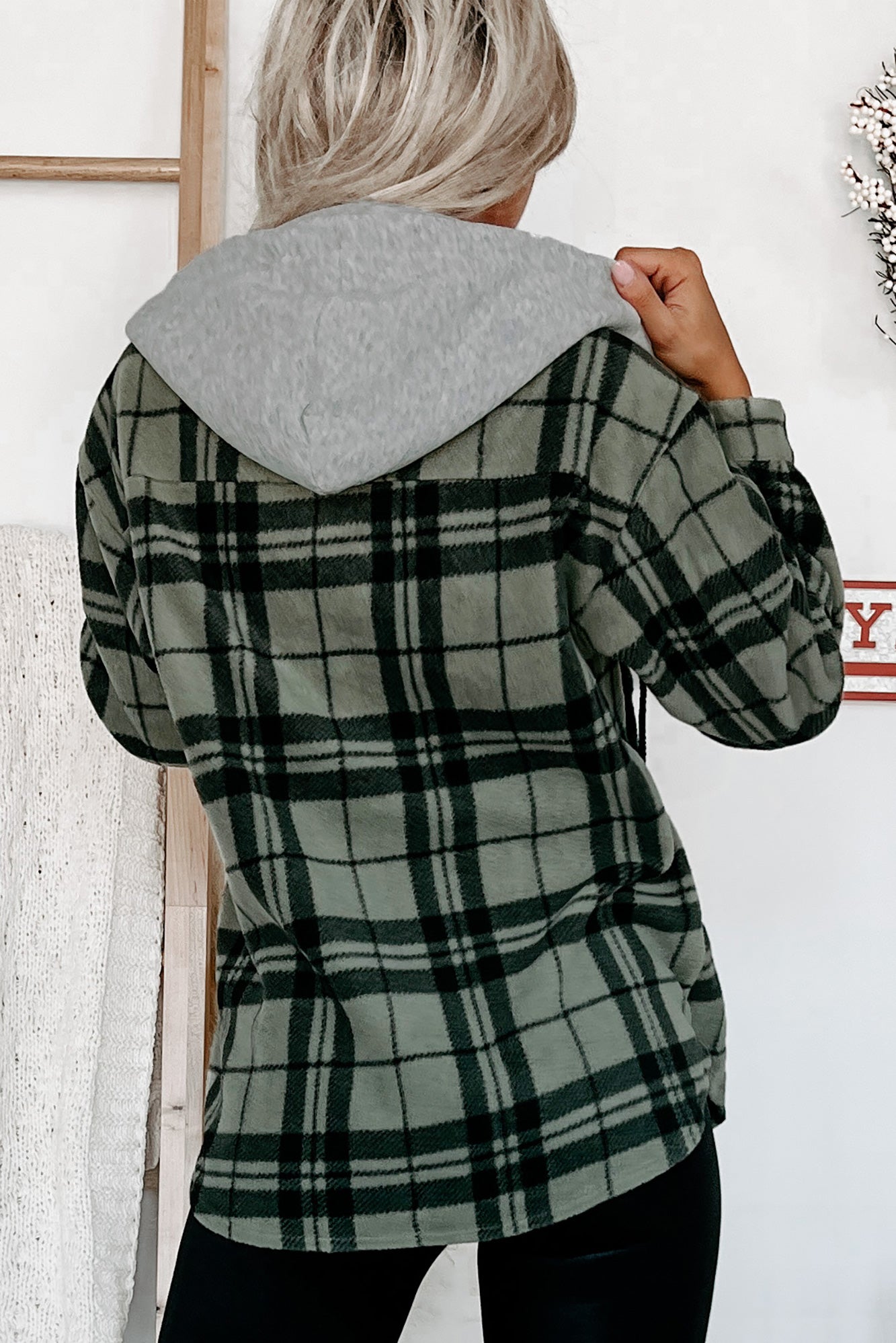 Fall Is Calling Hooded Plaid Shacket (Olive)-The Formal Wear