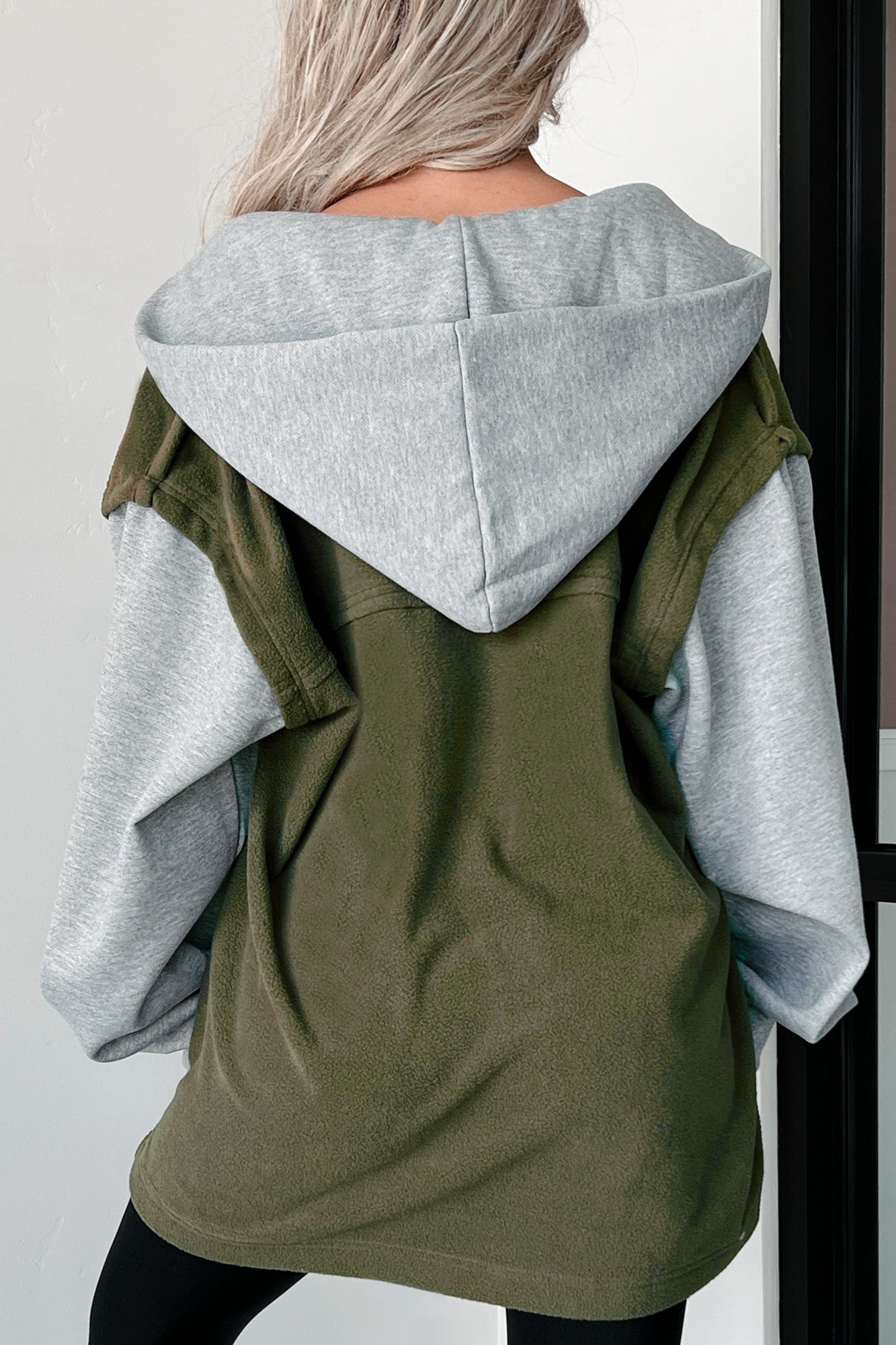 Casually Basic Oversized Fleece Hooded Jacket (Olive/Gray)-The Formal Wear