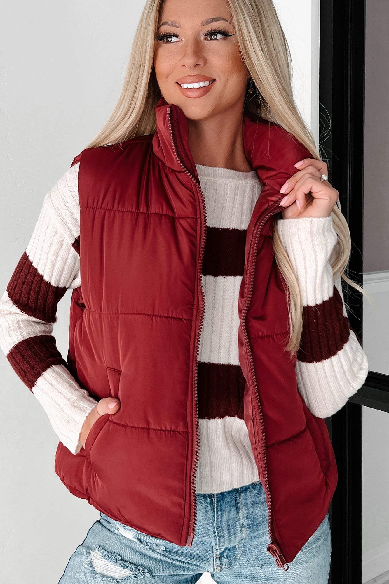 Doorbuster Mountain Utopia Puffer Vest (Burgundy)-The Formal Wear