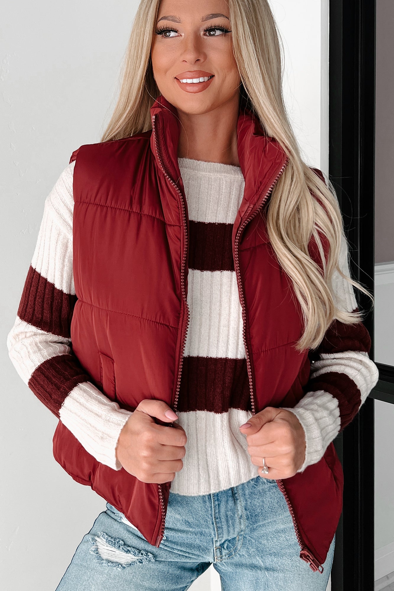 Doorbuster Mountain Utopia Puffer Vest (Burgundy)-The Formal Wear