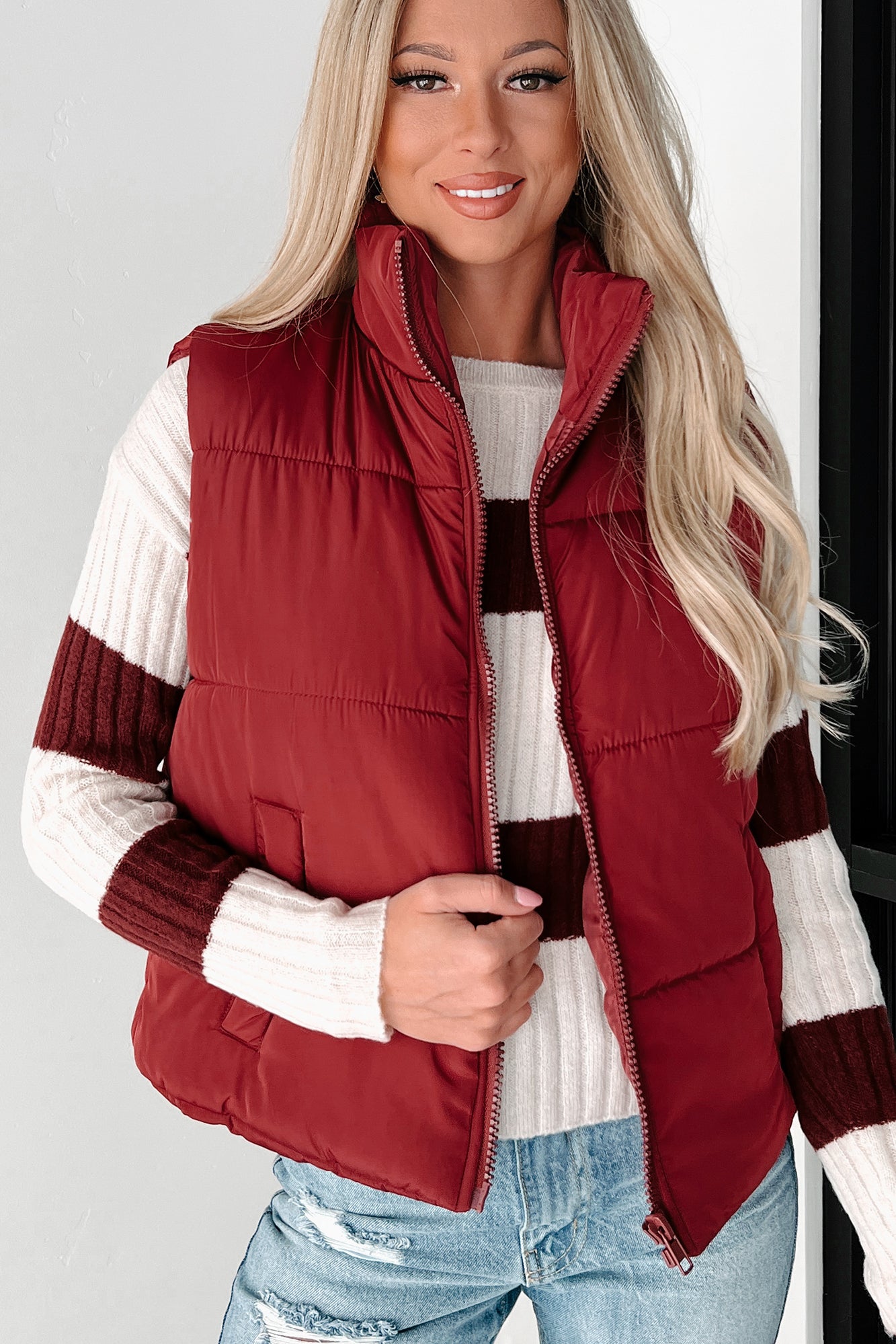 Doorbuster Mountain Utopia Puffer Vest (Burgundy)-The Formal Wear