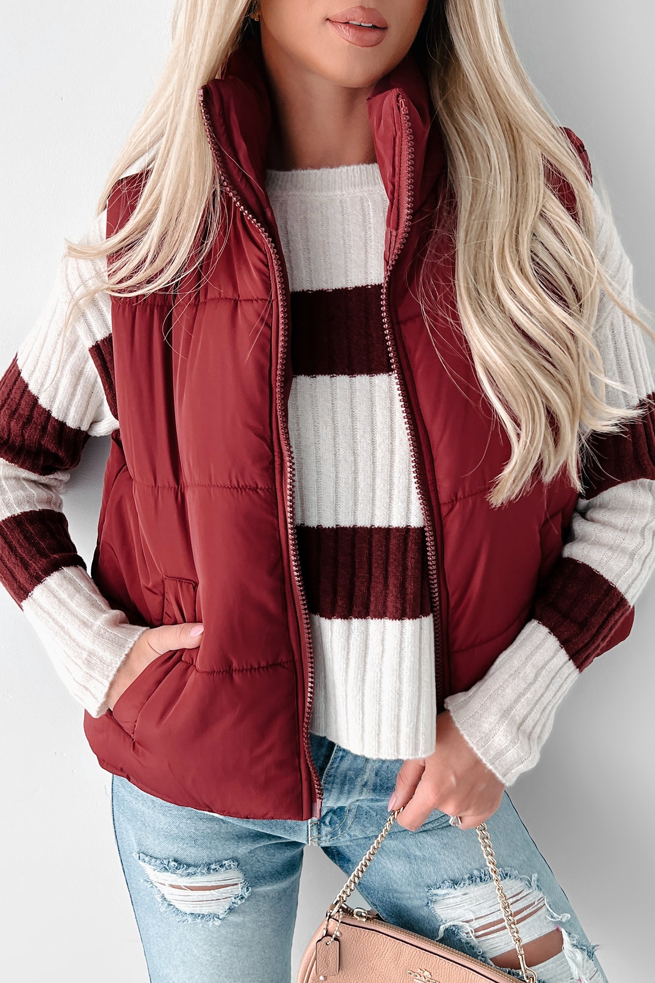 Doorbuster Mountain Utopia Puffer Vest (Burgundy)-The Formal Wear