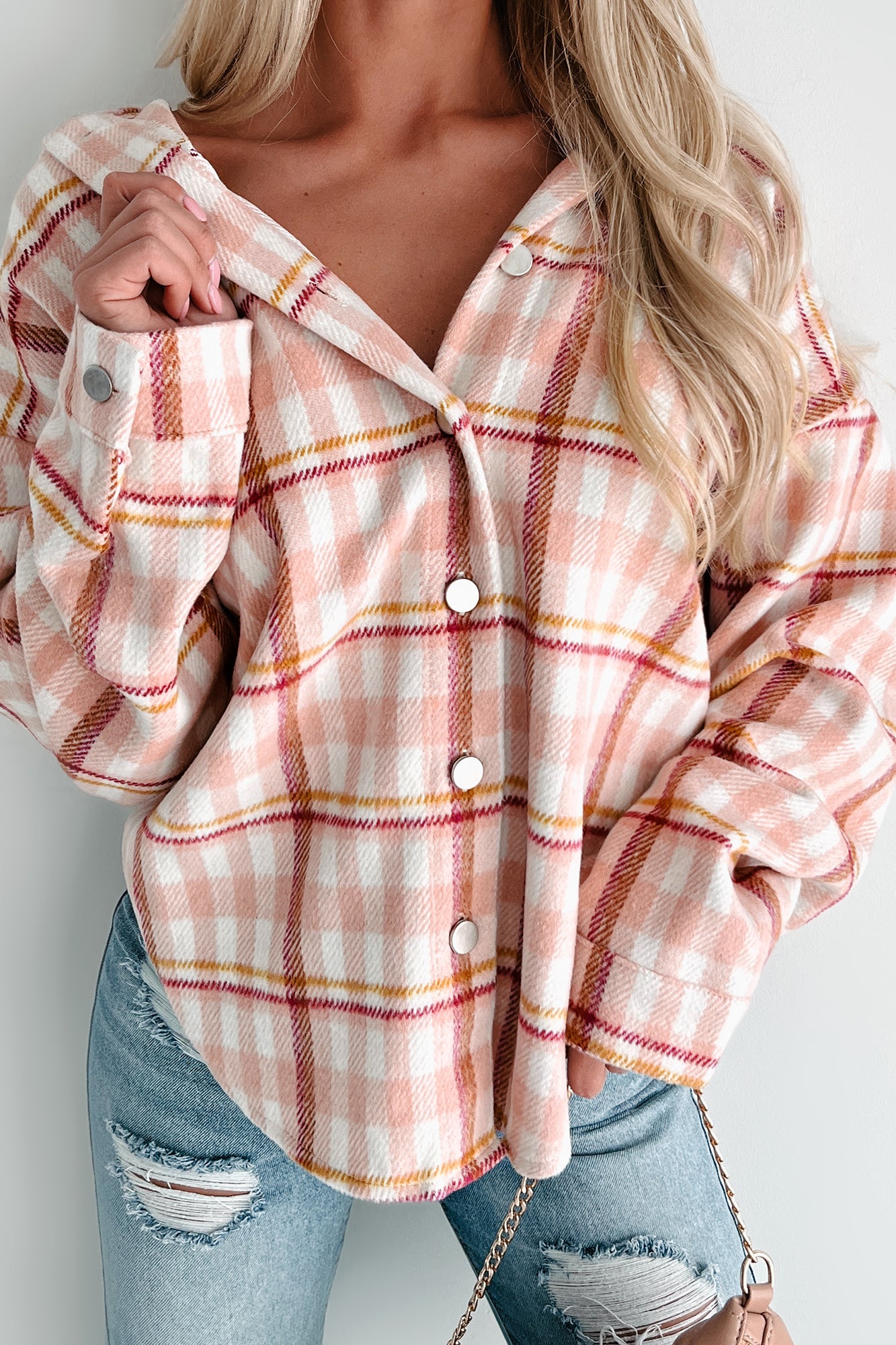 Doorbuster Out In The Pines Plaid Shacket (Pink Multi)-The Formal Wear