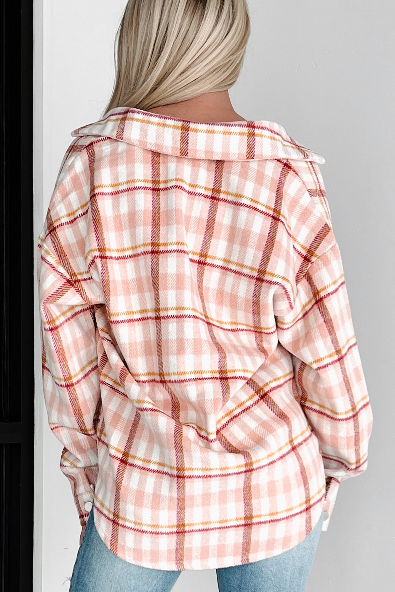 Doorbuster Out In The Pines Plaid Shacket (Pink Multi)-The Formal Wear