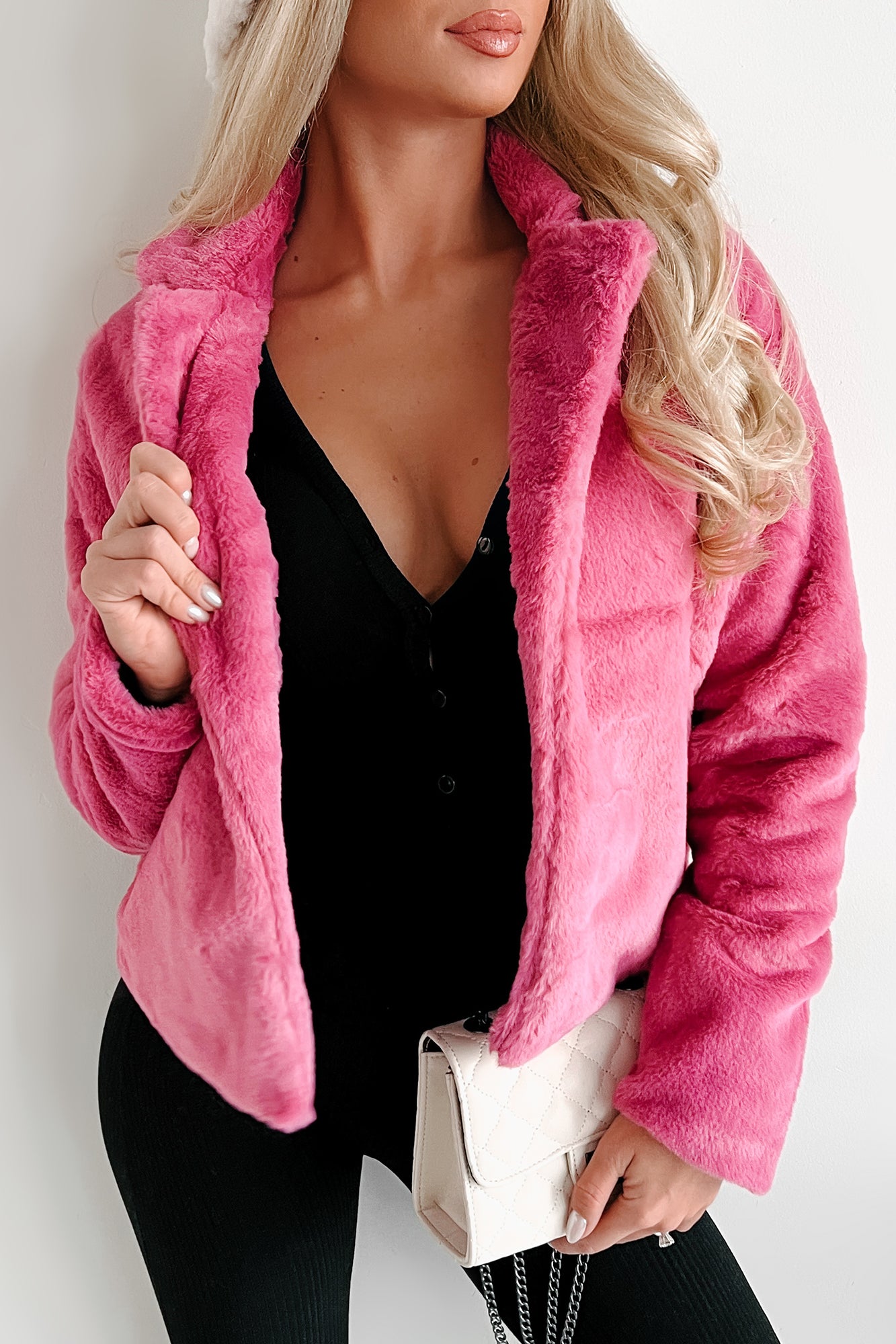 Doorbuster Upping The Stakes Faux Fur Jacket (Magenta)-The Formal Wear