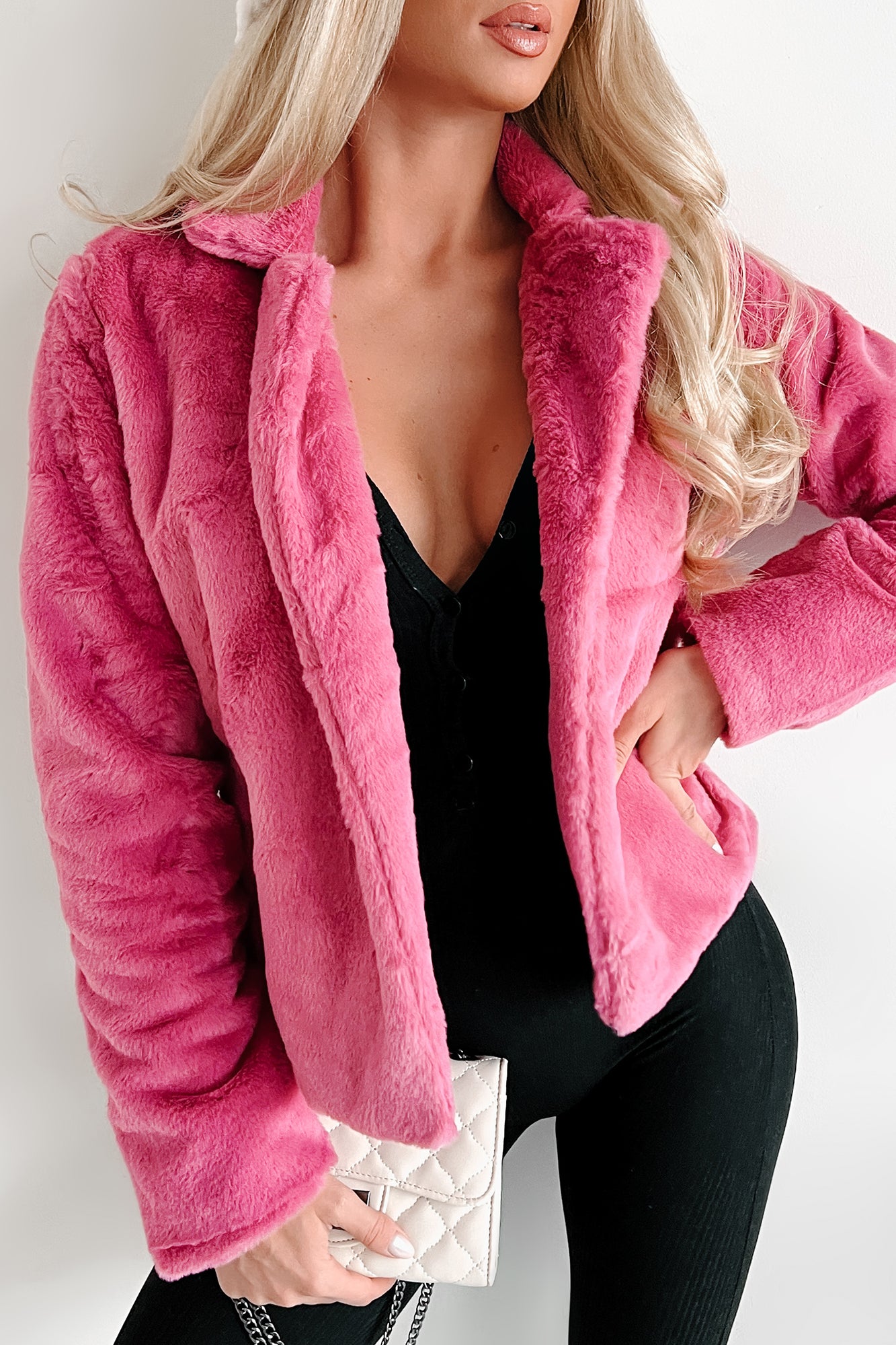 Doorbuster Upping The Stakes Faux Fur Jacket (Magenta)-The Formal Wear