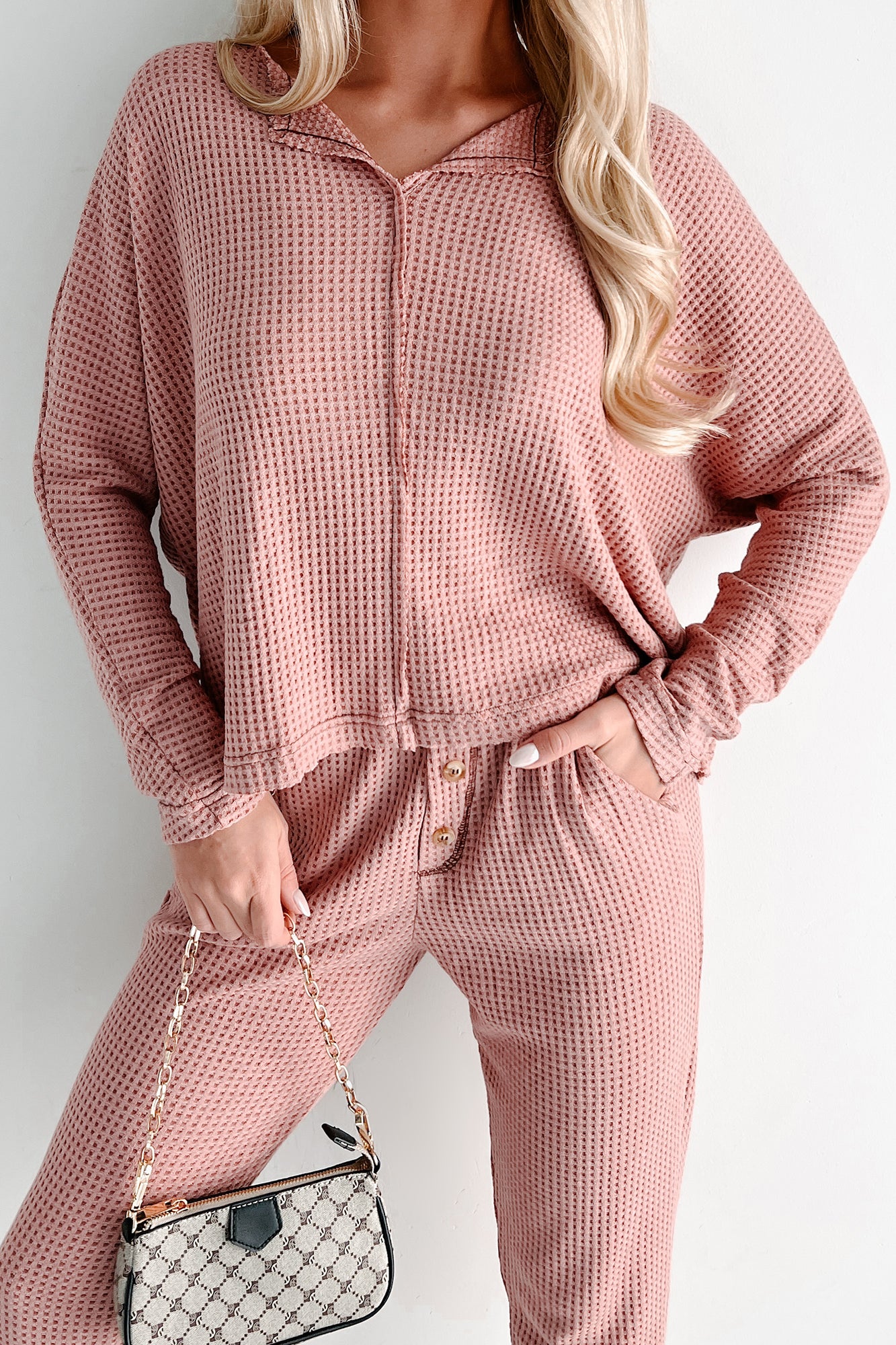 Doorbuster Movie Night Waffle Knit Lounge Set (Sienna)-The Formal Wear