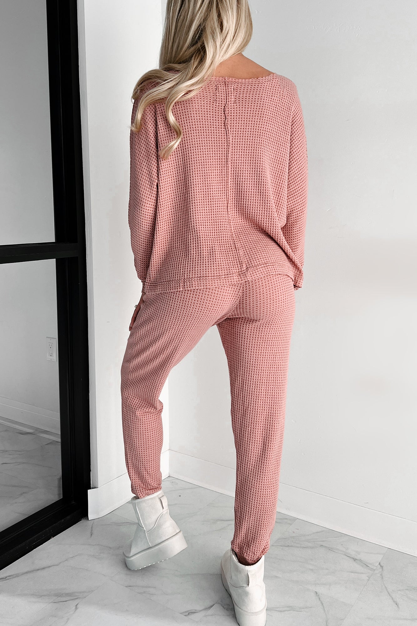 Doorbuster Movie Night Waffle Knit Lounge Set (Sienna)-The Formal Wear