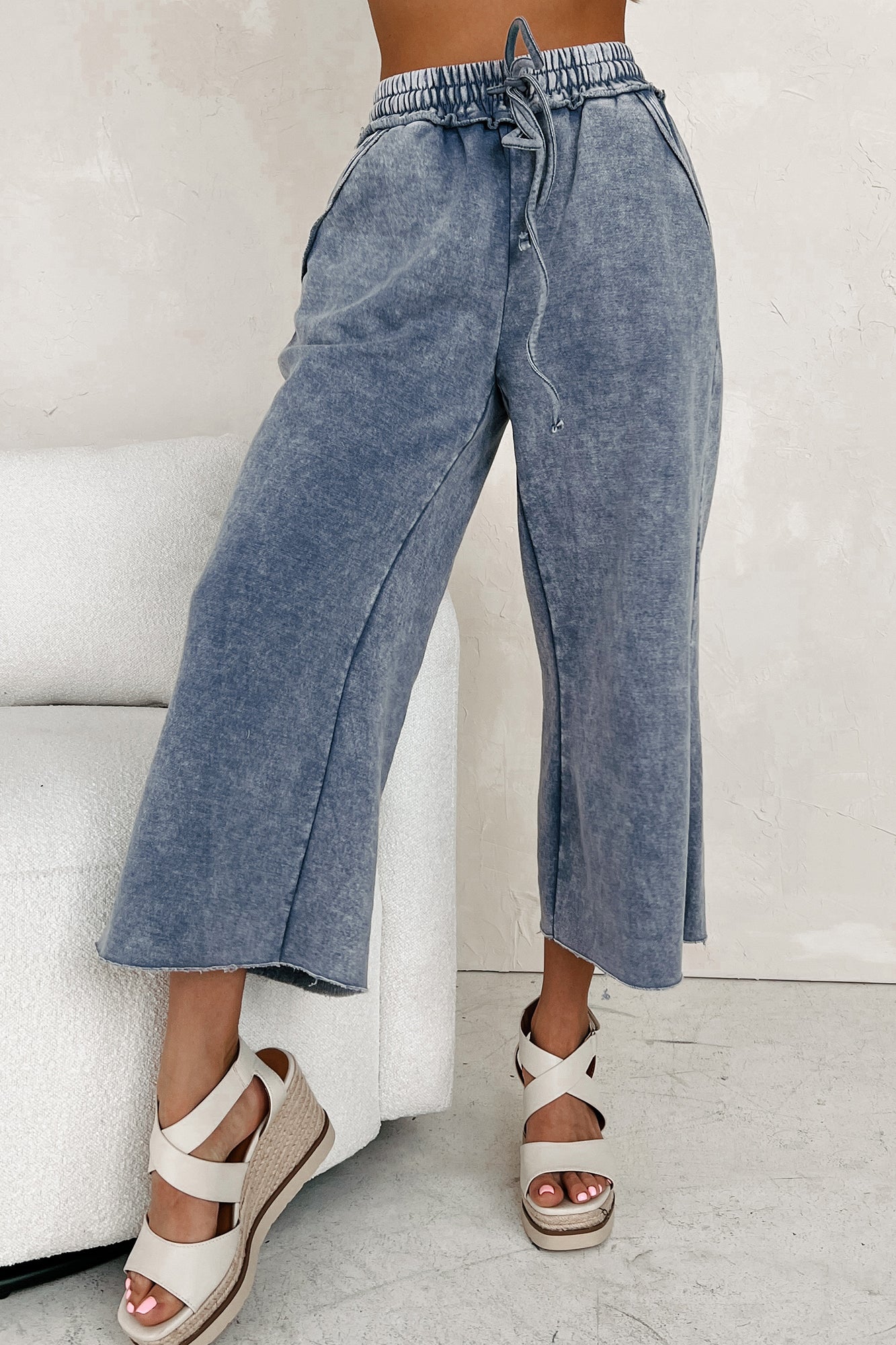 Arvin Acid Wash Cropped Palazzo Sweatpants (Marlin Blue)-The Formal Wear