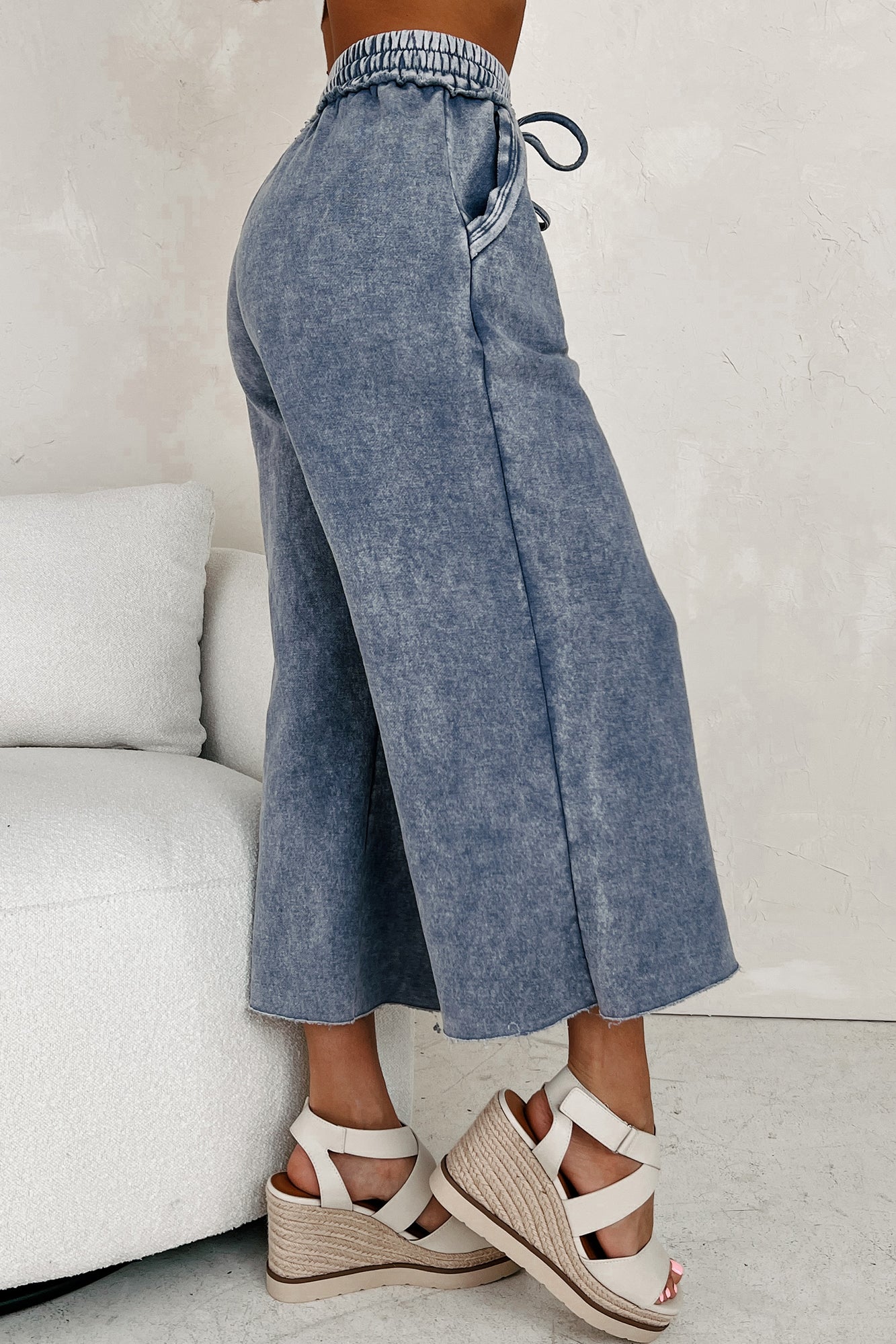 Arvin Acid Wash Cropped Palazzo Sweatpants (Marlin Blue)-The Formal Wear