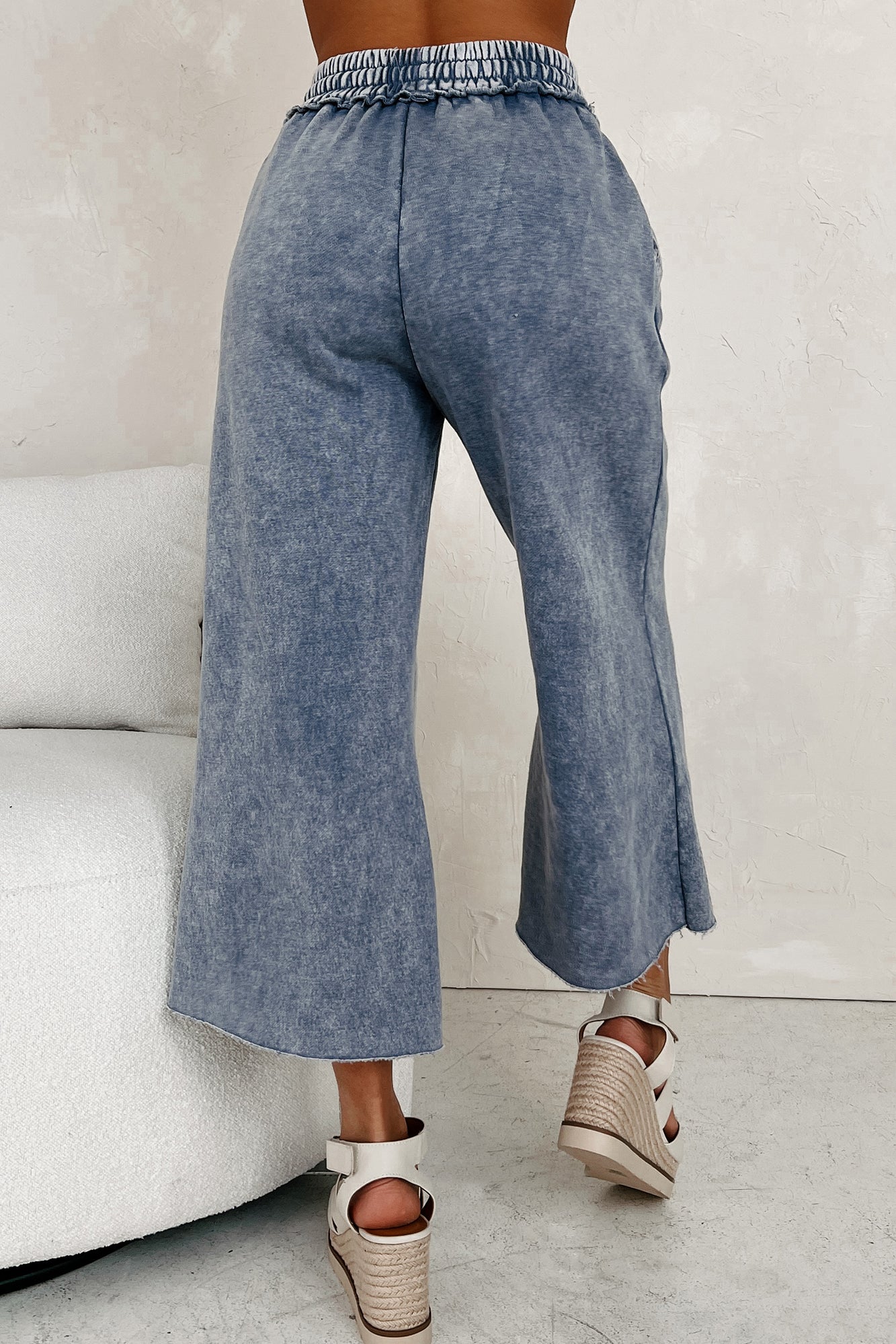 Arvin Acid Wash Cropped Palazzo Sweatpants (Marlin Blue)-The Formal Wear