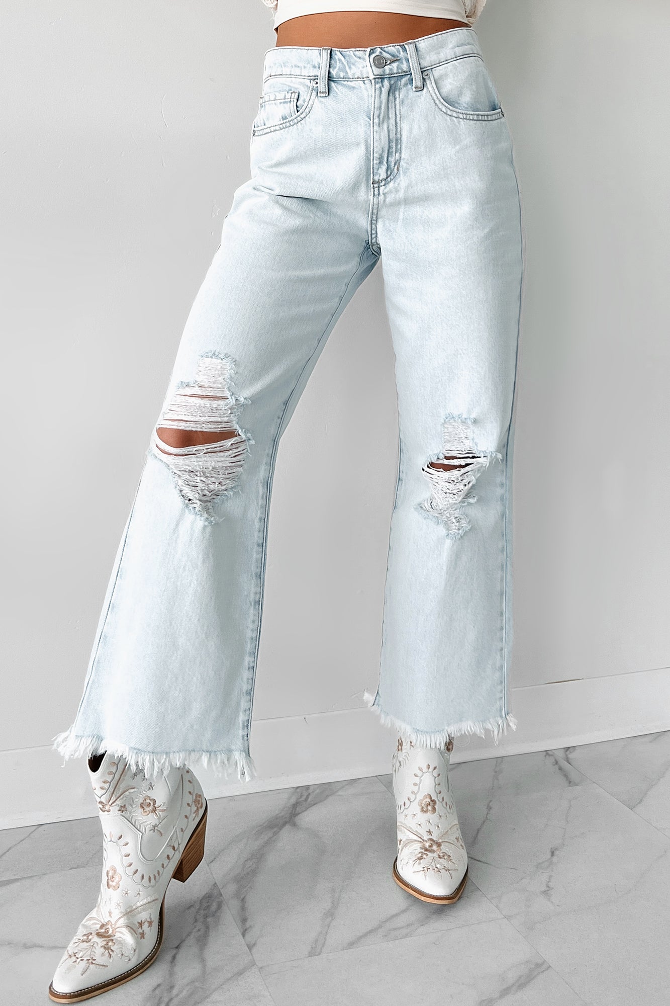 DOORBUSTER Anthony High Rise Distressed Sneak Peek Crop Jeans (Light Acid)-The Formal Wear