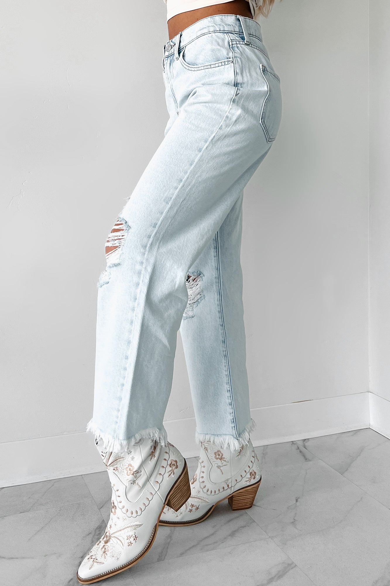 DOORBUSTER Anthony High Rise Distressed Sneak Peek Crop Jeans (Light Acid)-The Formal Wear