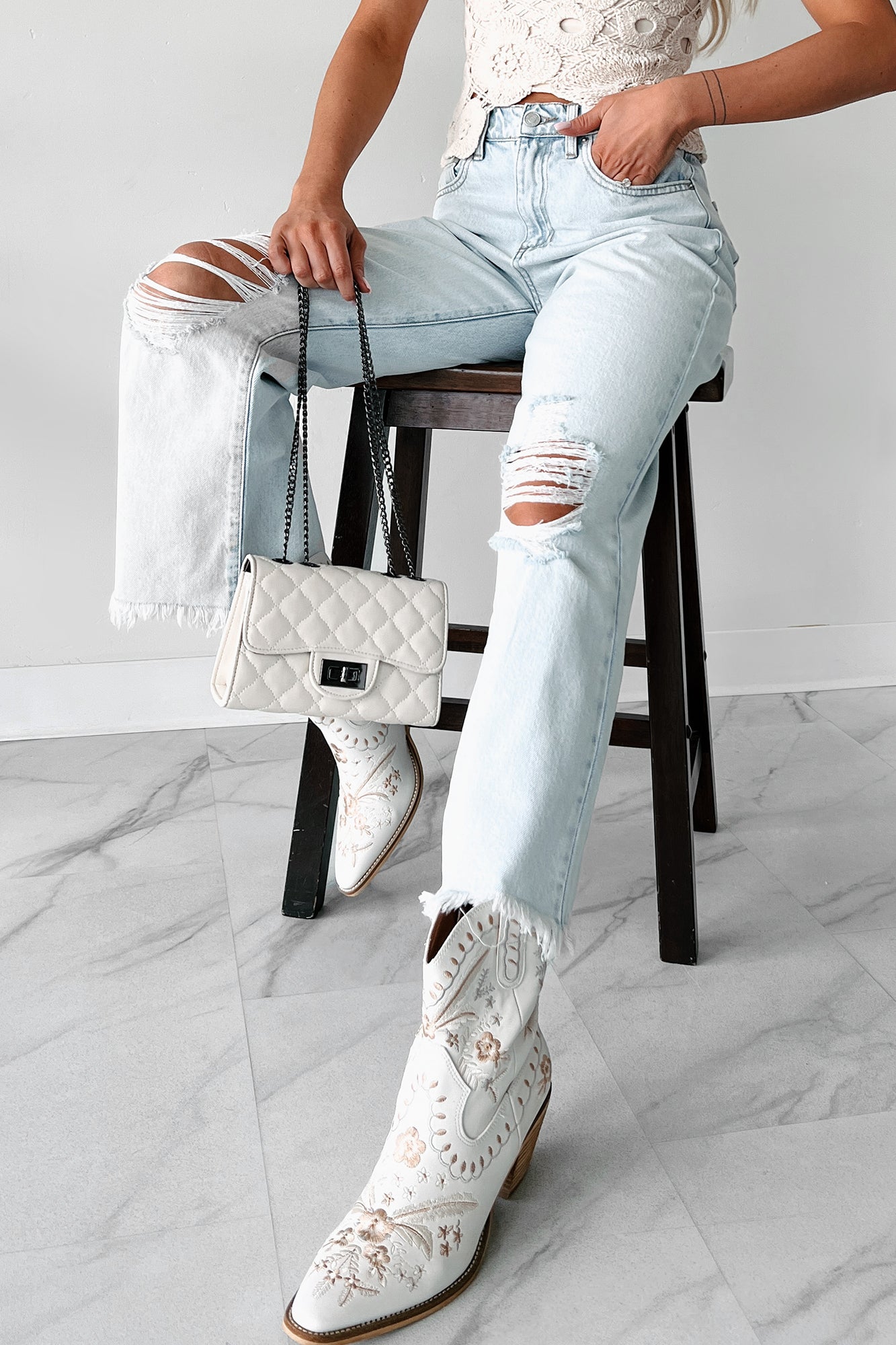 DOORBUSTER Anthony High Rise Distressed Sneak Peek Crop Jeans (Light Acid)-The Formal Wear