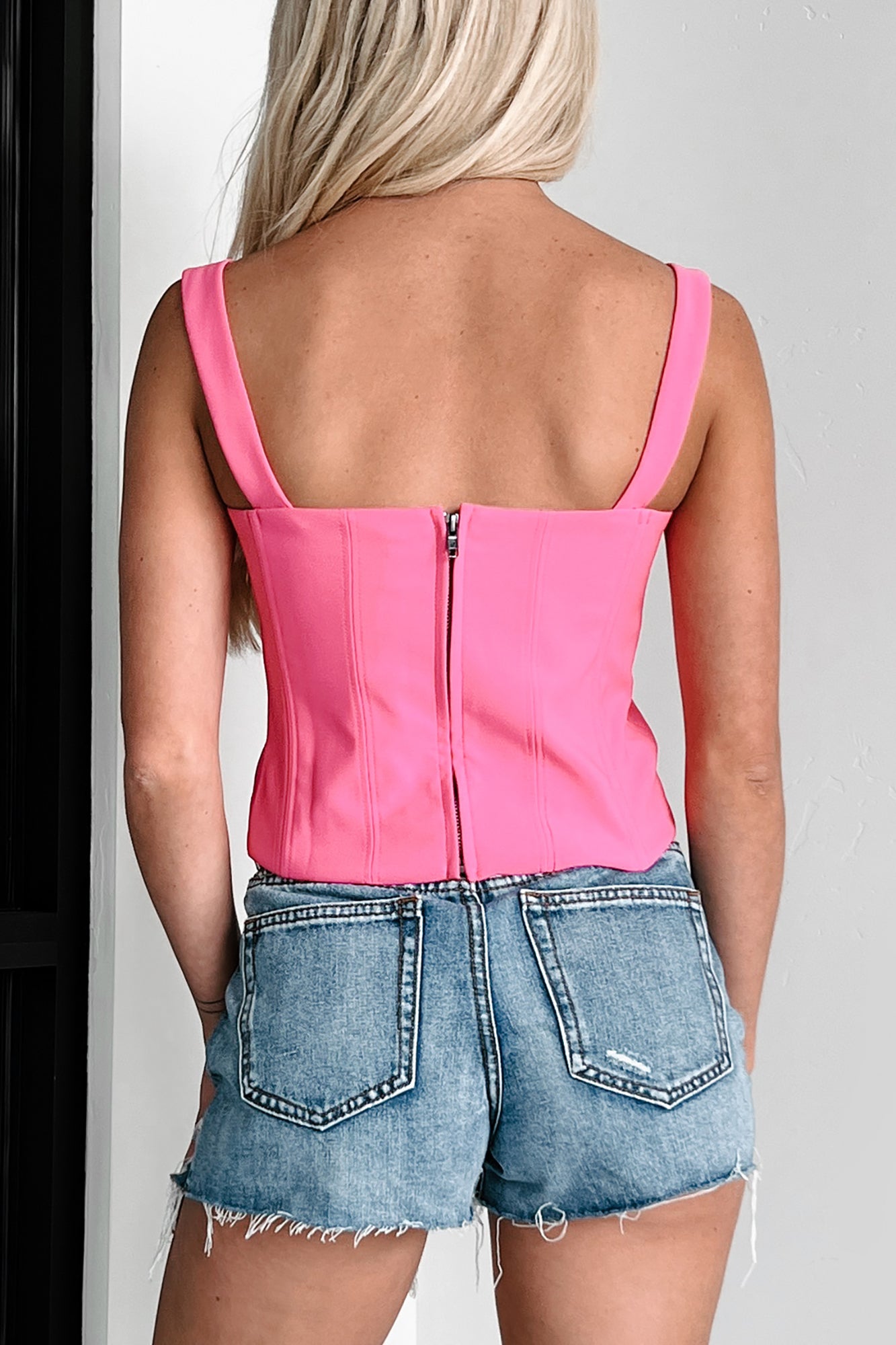 Basically Effortless Square Neck Tank Top (Pink)-The Formal Wear