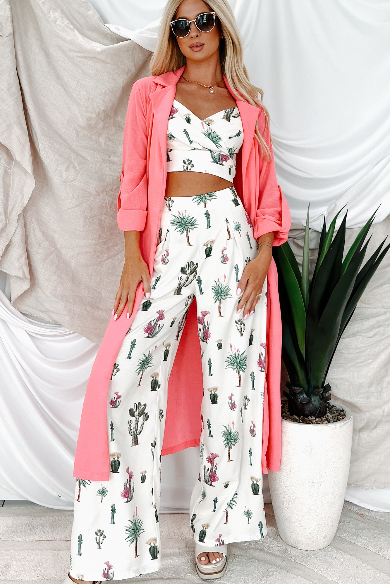 Live Colorfully Tie-Waist Linen Trench Coat (Hot Pink)-The Formal Wear