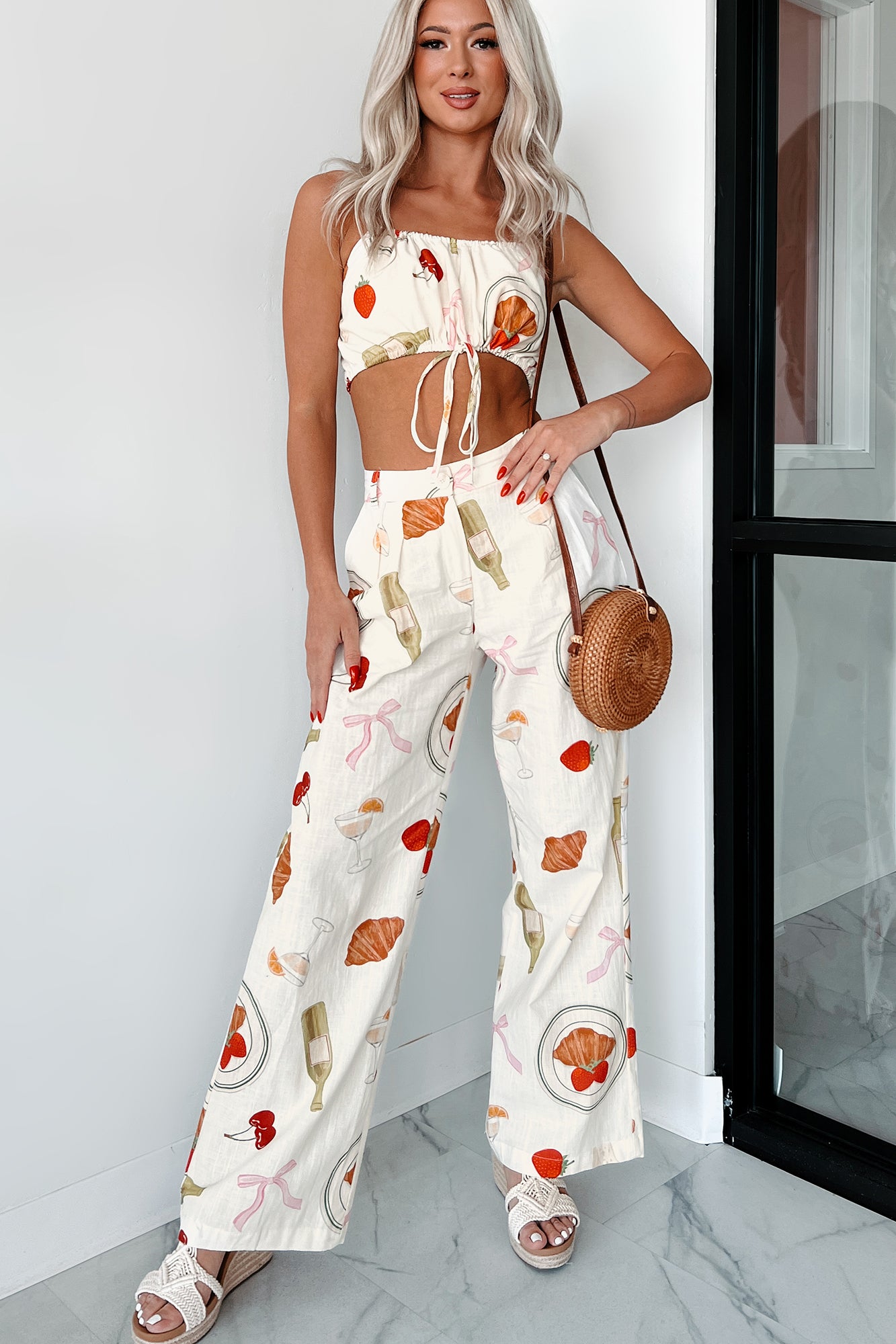 Back In Paris Printed Wide Leg Pants (Ivory)-The Formal Wear