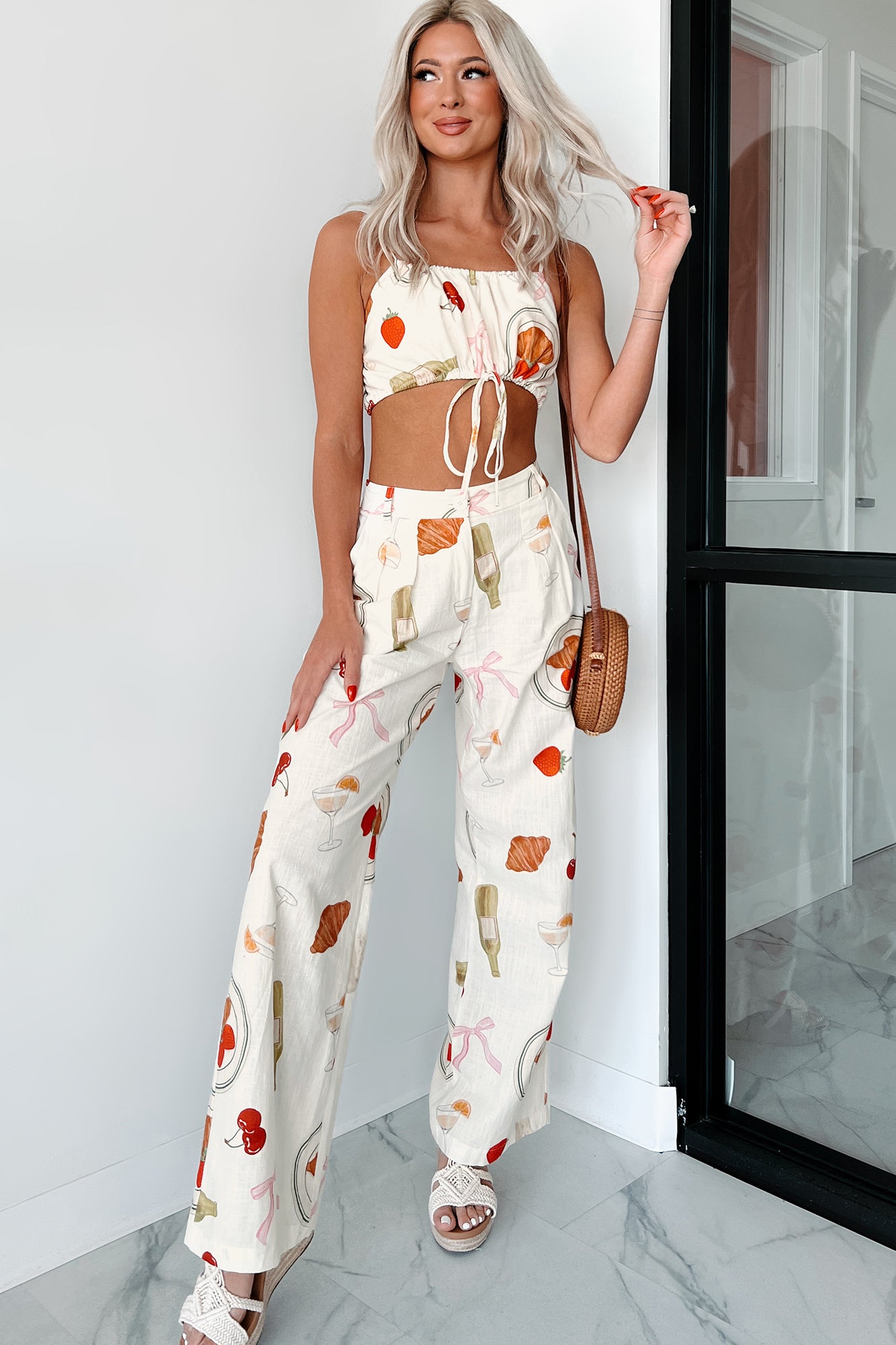 Back In Paris Printed Wide Leg Pants (Ivory)-The Formal Wear
