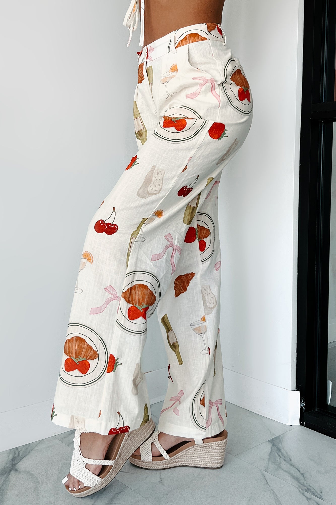 Back In Paris Printed Wide Leg Pants (Ivory)-The Formal Wear